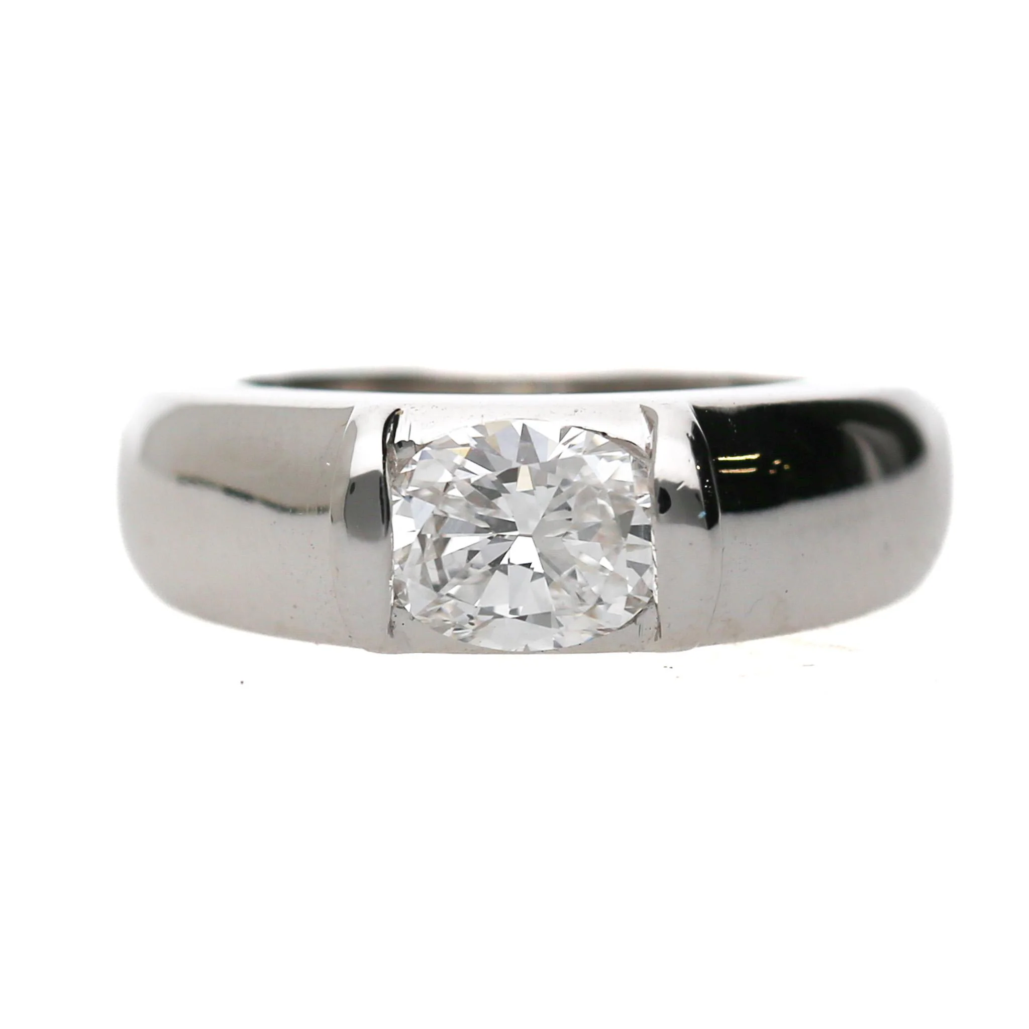 Chaumet Paris GIA Certified Cushion Cut Diamond 18K White Gold Tension Set Ring