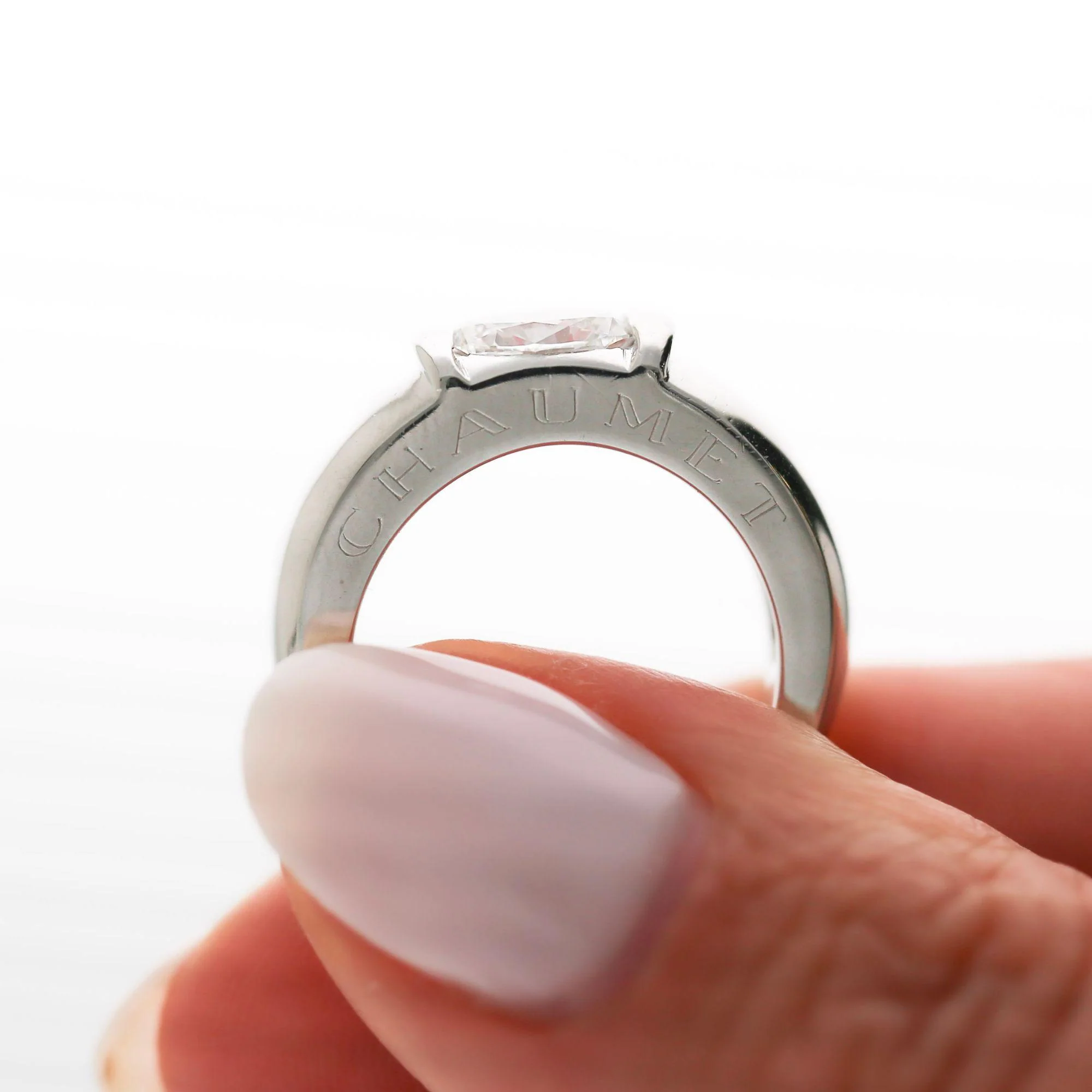 Chaumet Paris GIA Certified Cushion Cut Diamond 18K White Gold Tension Set Ring - Image 2