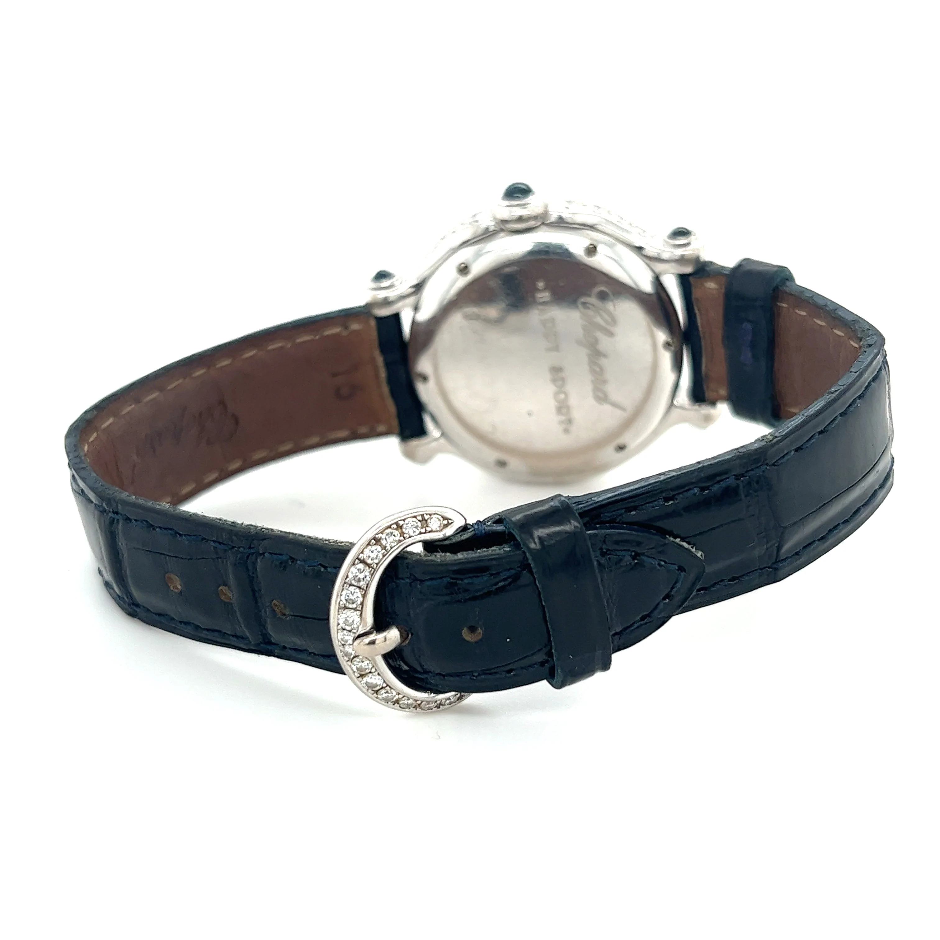 Chopard 18K White Gold Happy Sport Blue Sapphire and Diamond Watch | Pouch & Papers - Image 7