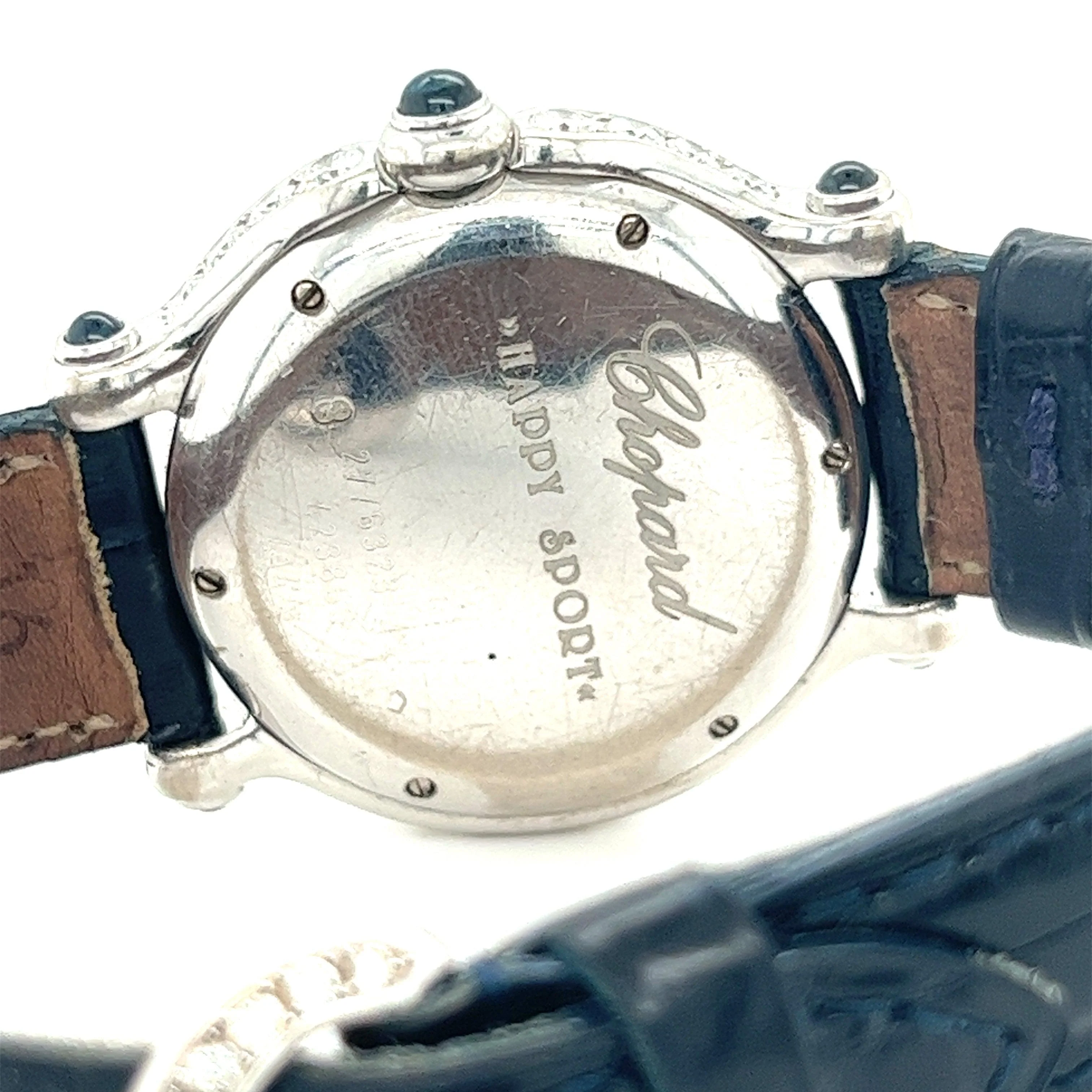 Chopard 18K White Gold Happy Sport Blue Sapphire and Diamond Watch | Pouch & Papers - Image 8
