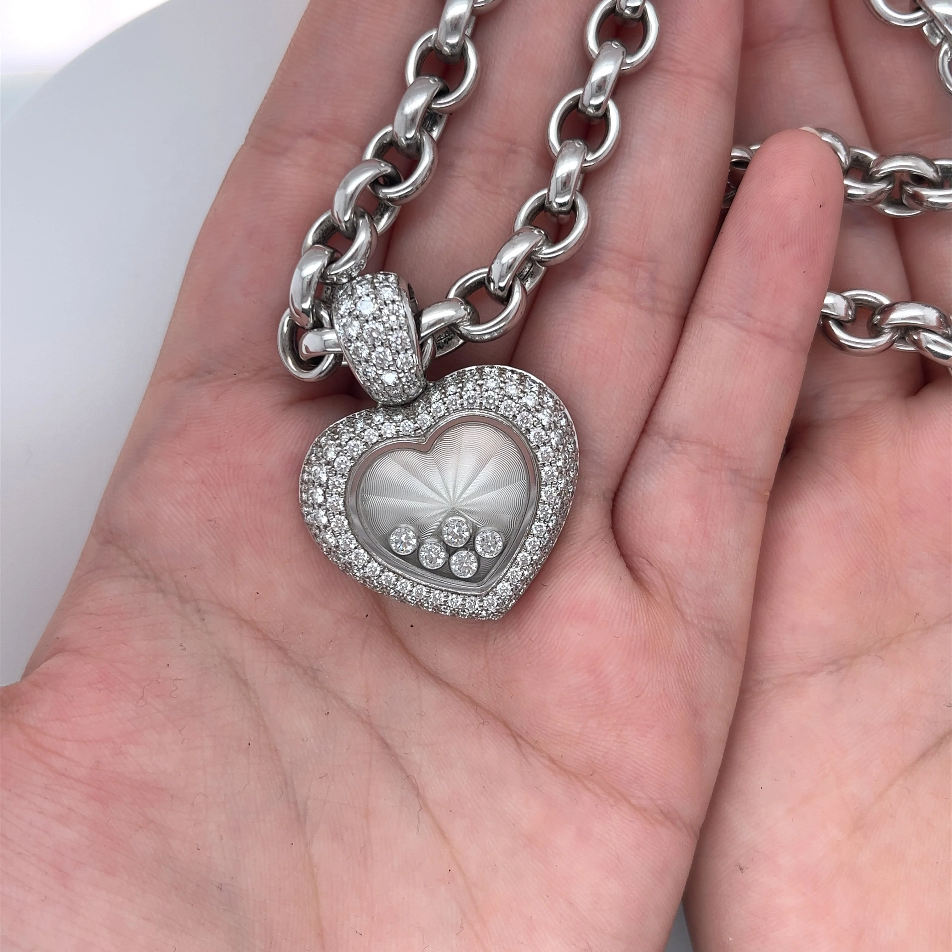 Chopard Happy Diamond 18Kt White Gold Heart Shape Pendant Necklace with Pouch & Papers - Image 7