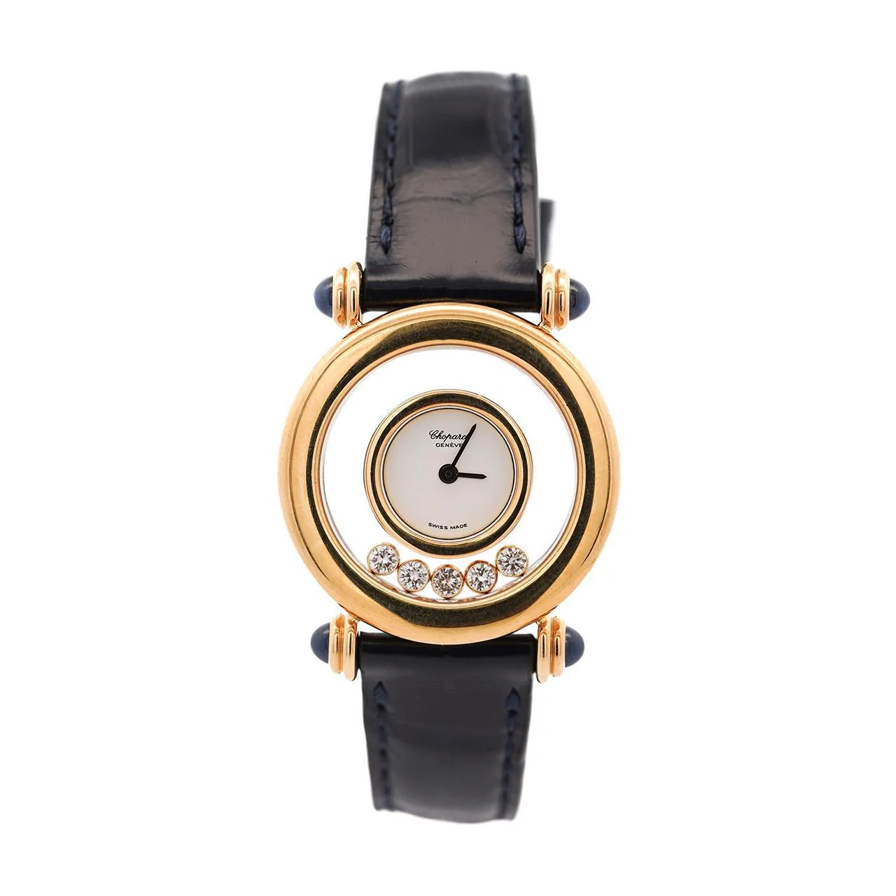 Chopard Happy Sport 4116 18K Gold Five Diamond Quartz On Blue Leather Watch