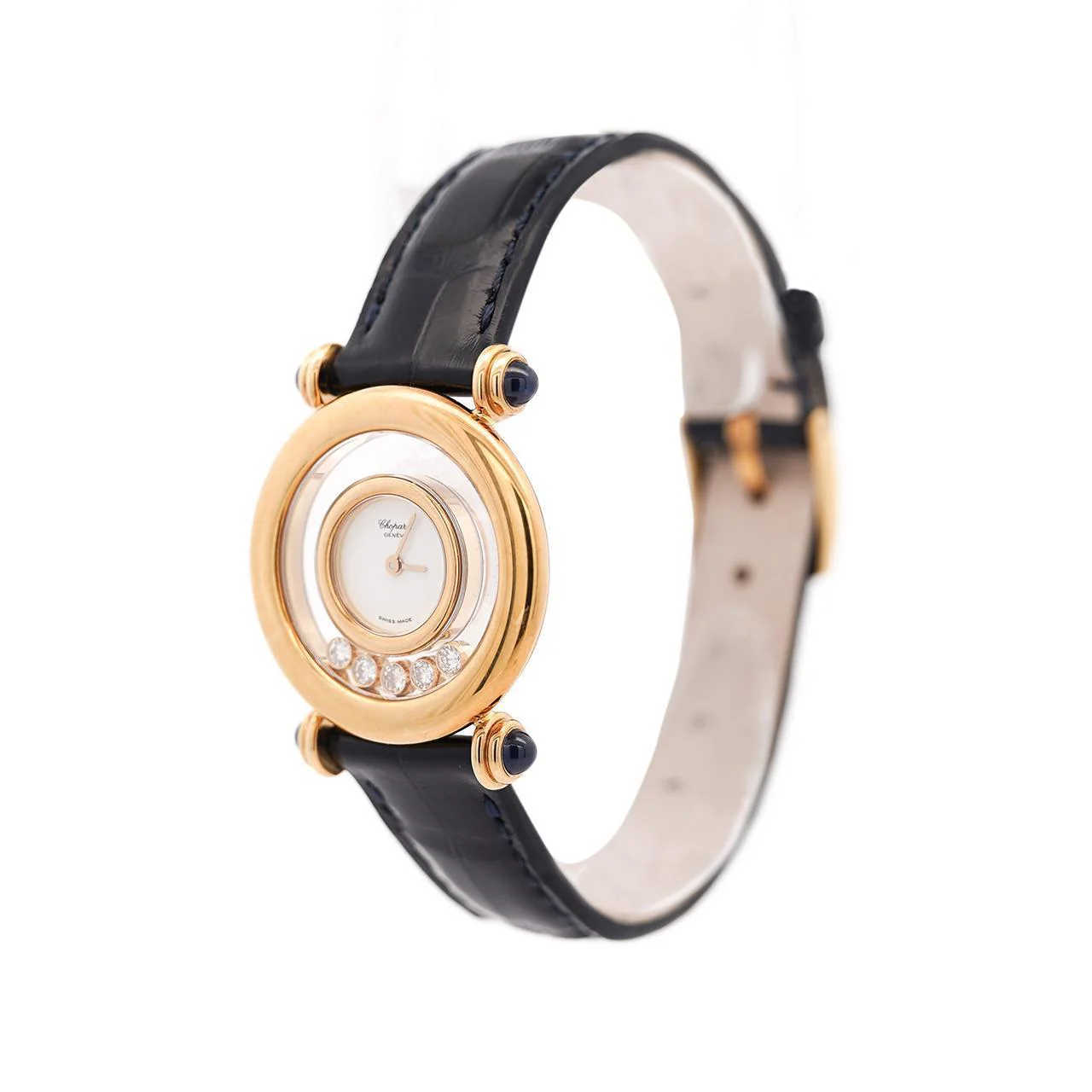 Chopard Happy Sport 4116 18K Gold Five Diamond Quartz On Blue Leather Watch - Image 3