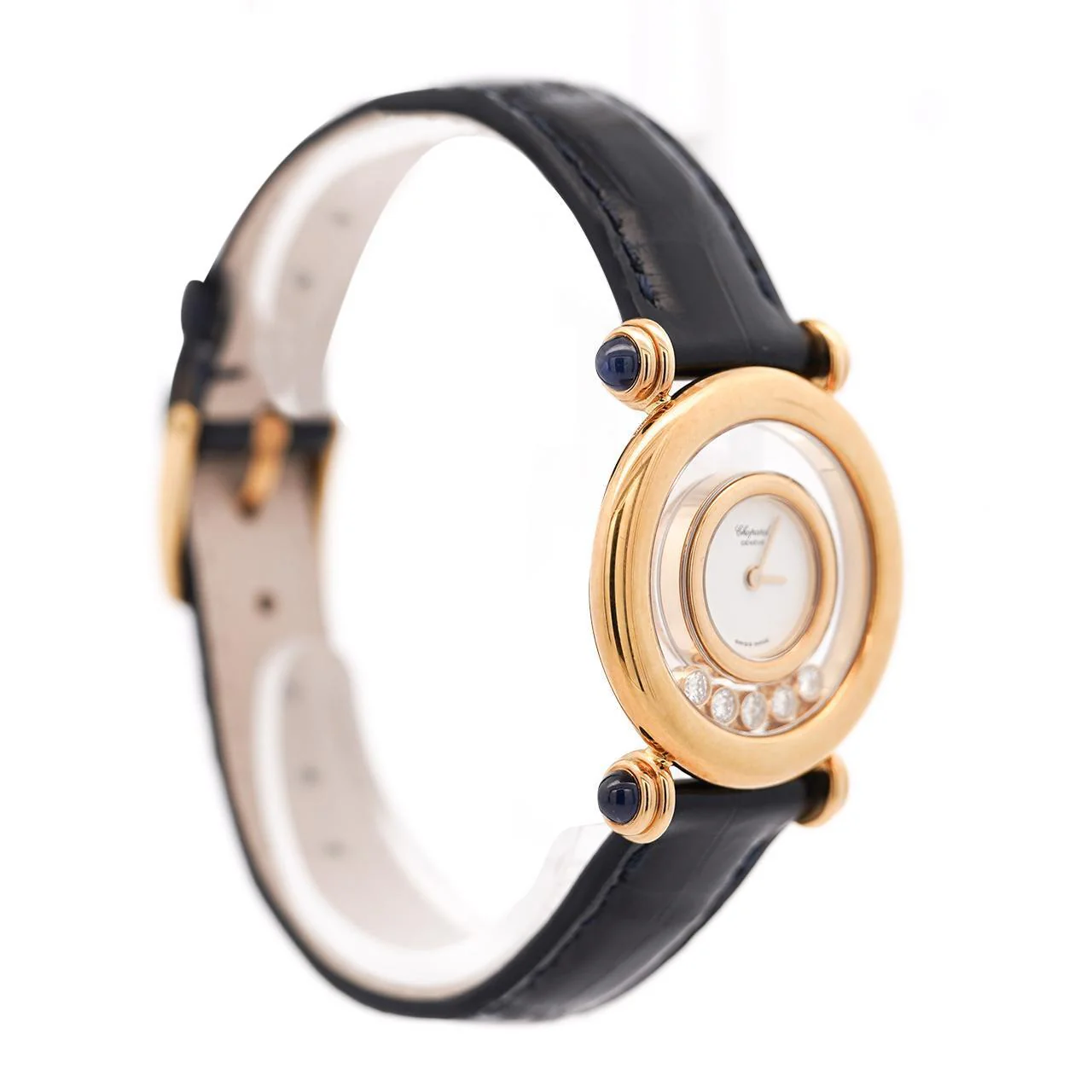 Chopard Happy Sport 4116 18K Gold Five Diamond Quartz On Blue Leather Watch - Image 4