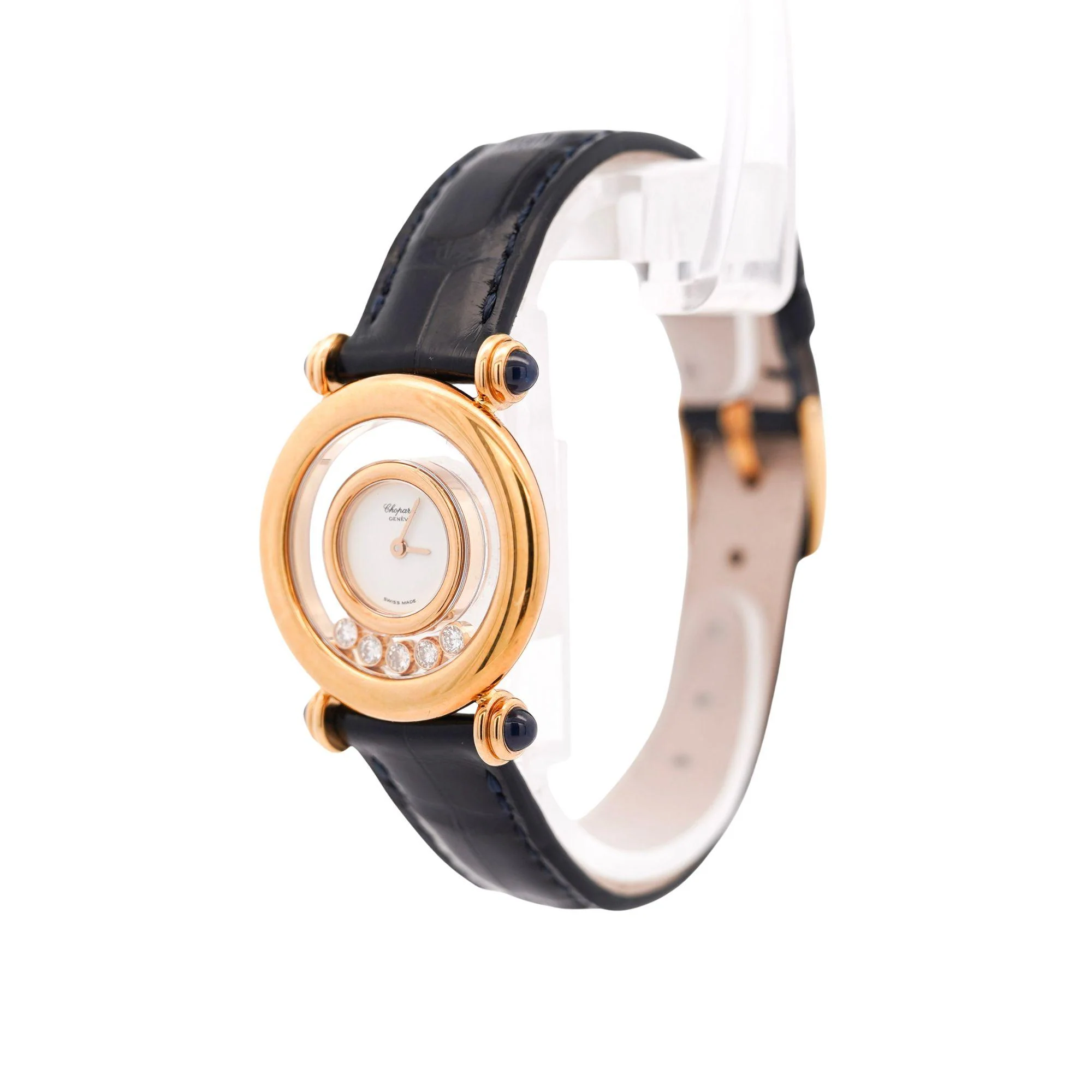 Chopard Happy Sport 4116 18K Gold Five Diamond Quartz On Blue Leather Watch - Image 5