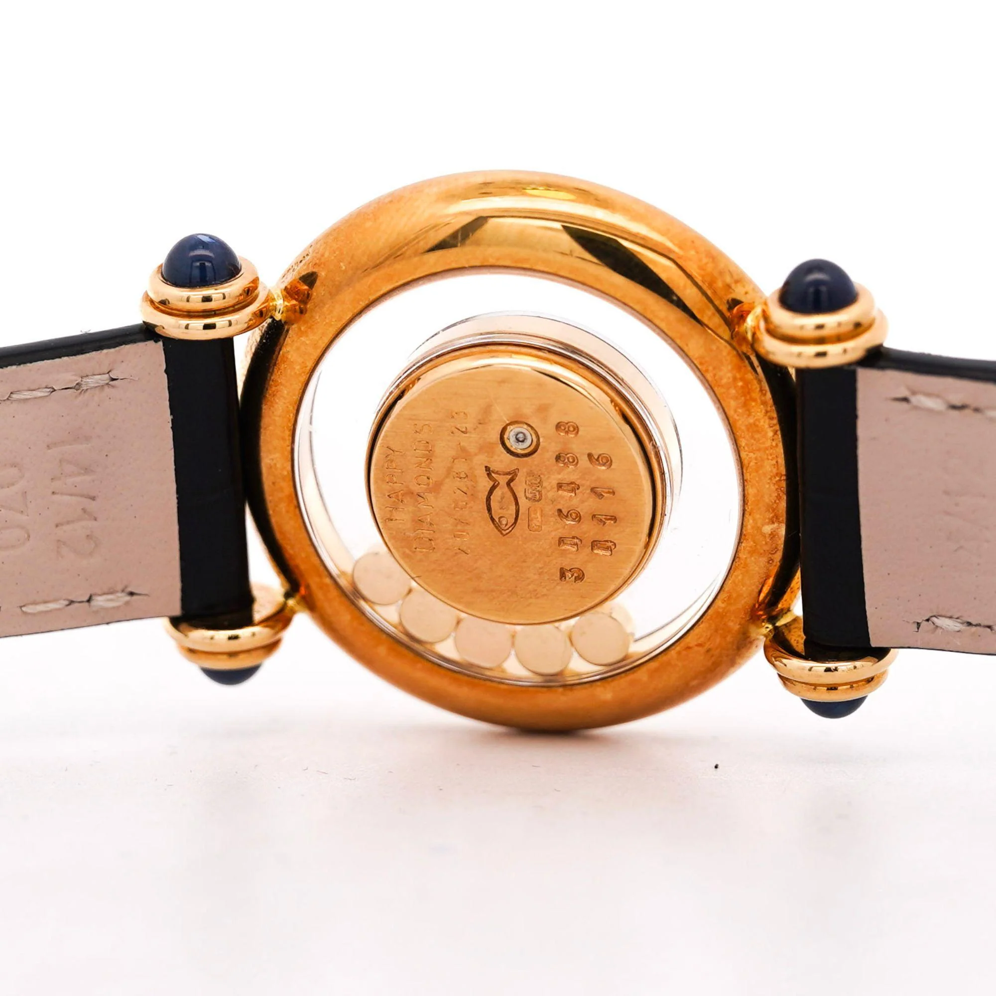 Chopard Happy Sport 4116 18K Gold Five Diamond Quartz On Blue Leather Watch - Image 7