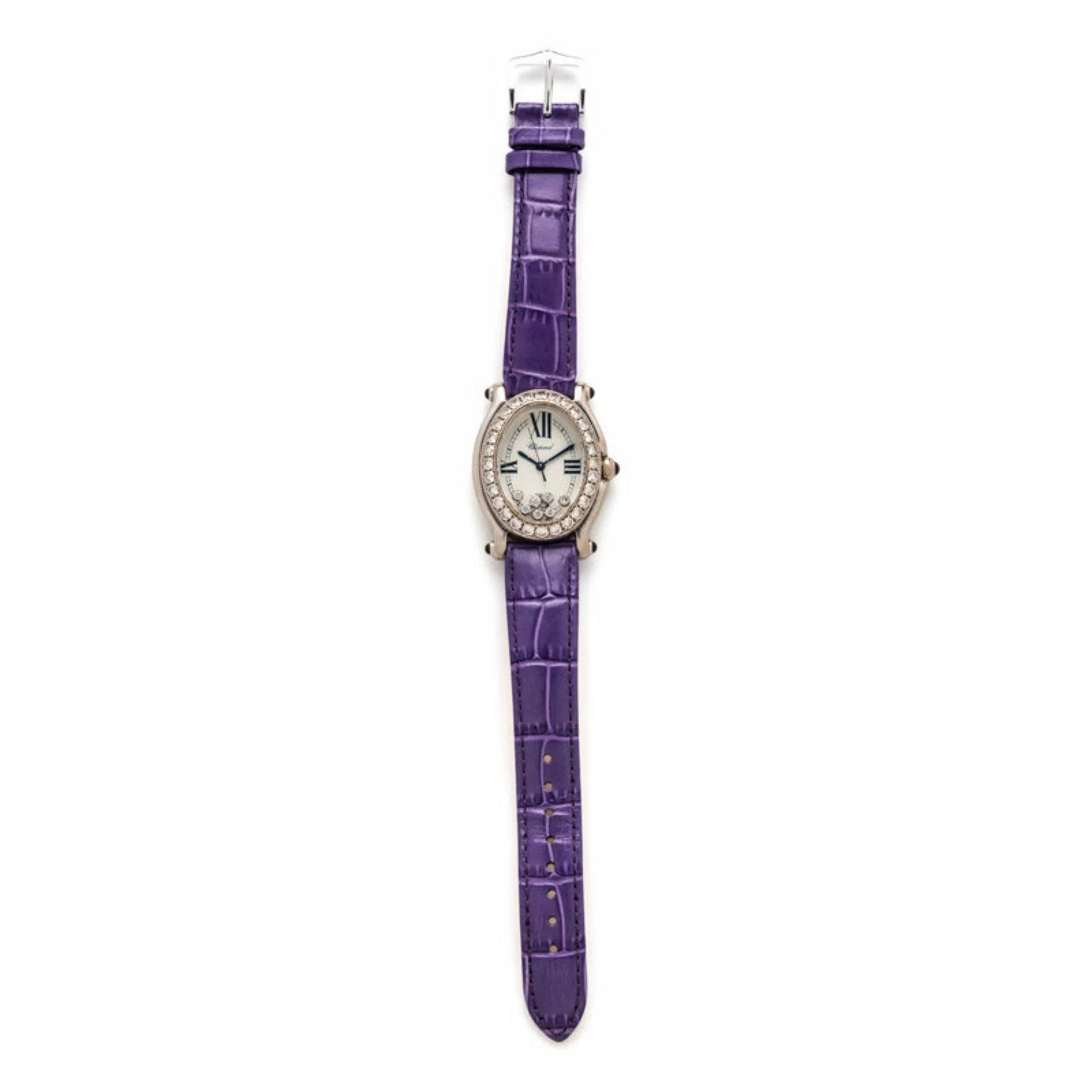 Chopard Happy Sport Floating Diamond & Diamond Bezel Purple Leather Strap Watch - Image 12