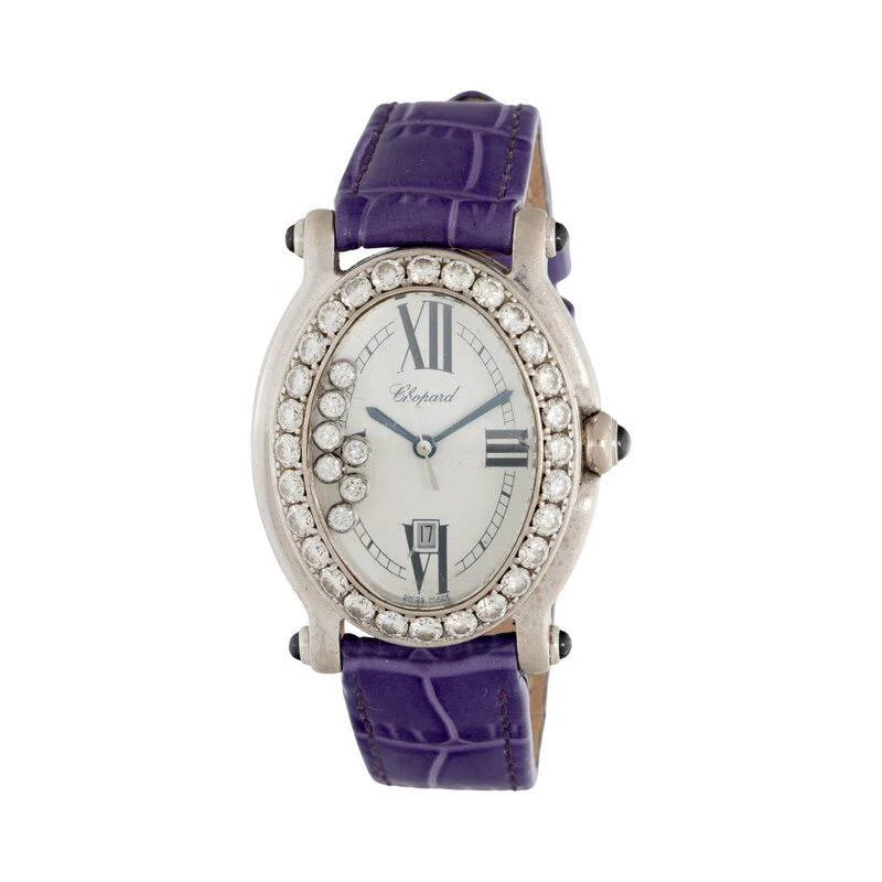 Chopard Happy Sport Floating Diamond & Diamond Bezel Purple Leather Strap Watch - Image 13