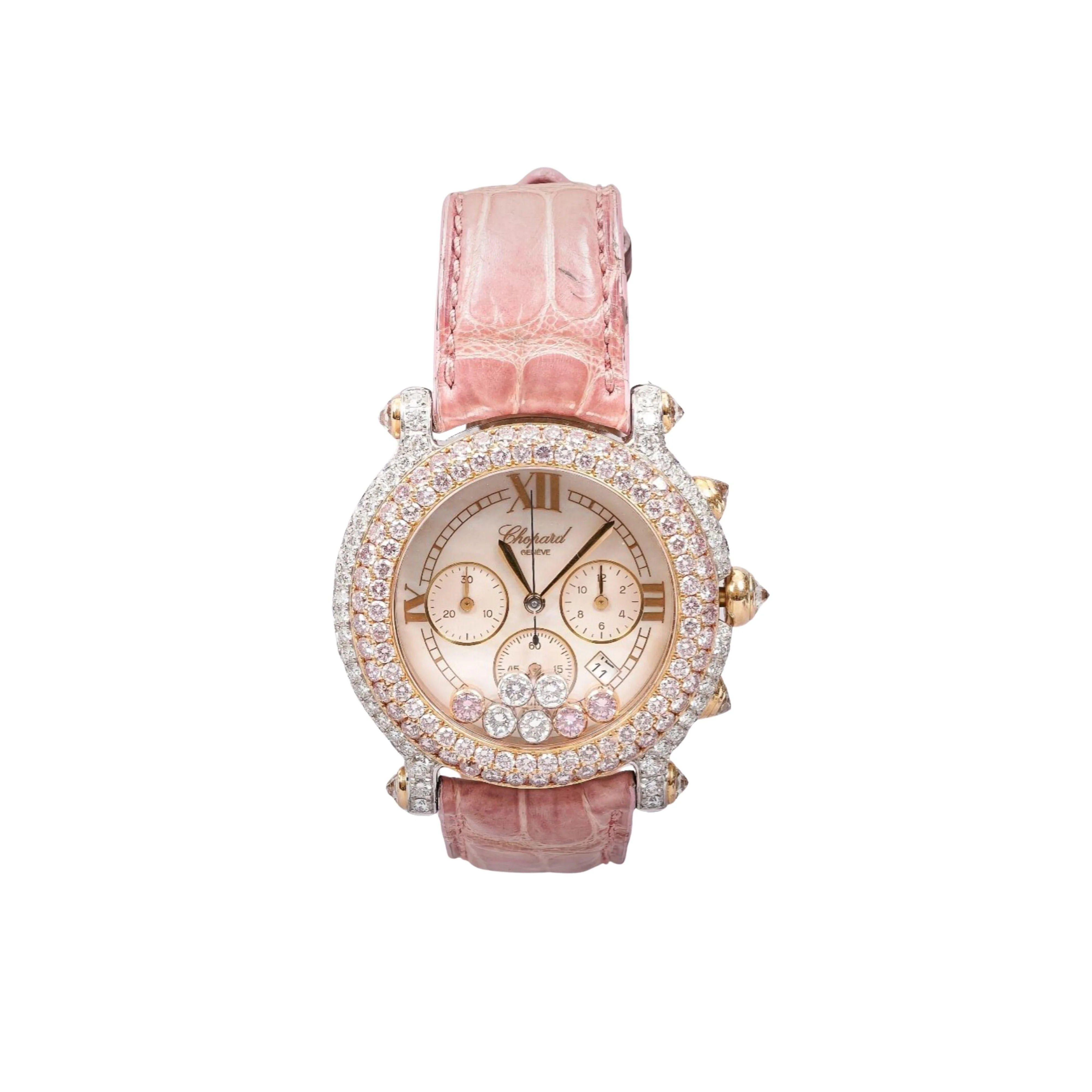 Chopard Happy Sport Pink Diamond 40mm Ladies 18K Gold Watch With Pouch/Papers - Image 4