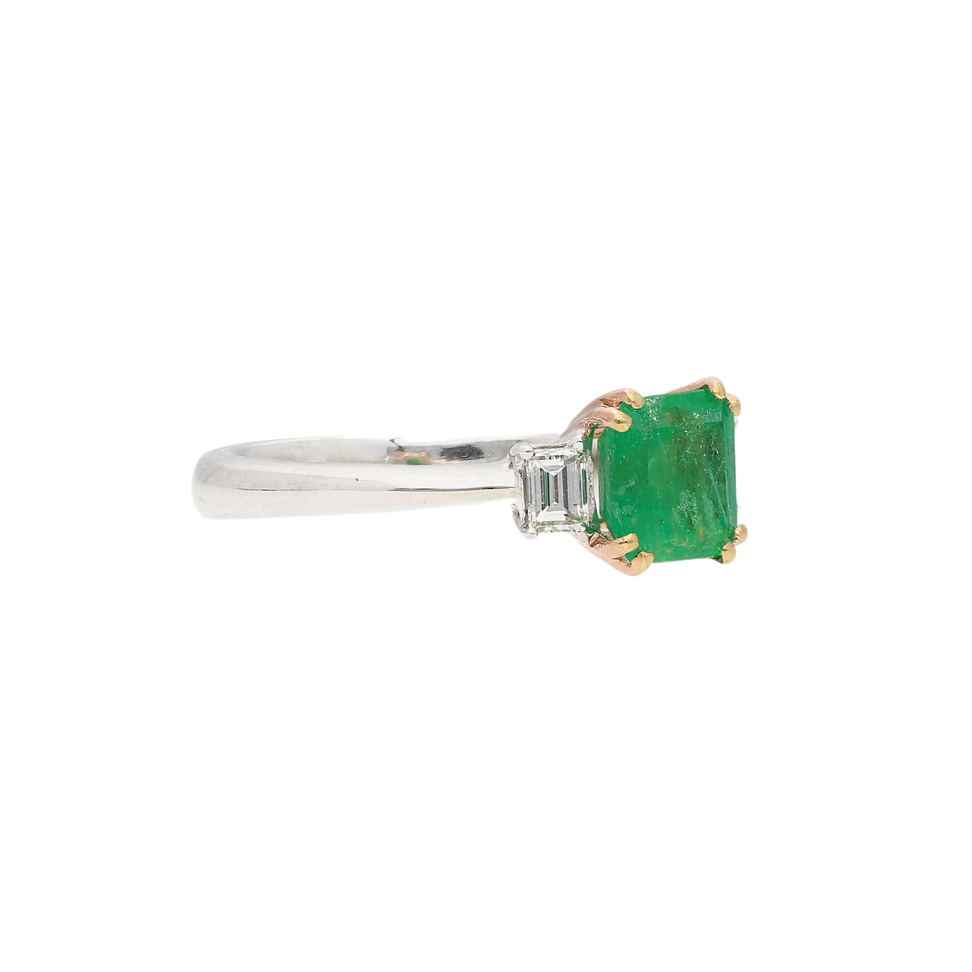 1.20 Carat Colombian Emerald and Baguette Diamond 3-Stone Ring - Image 2