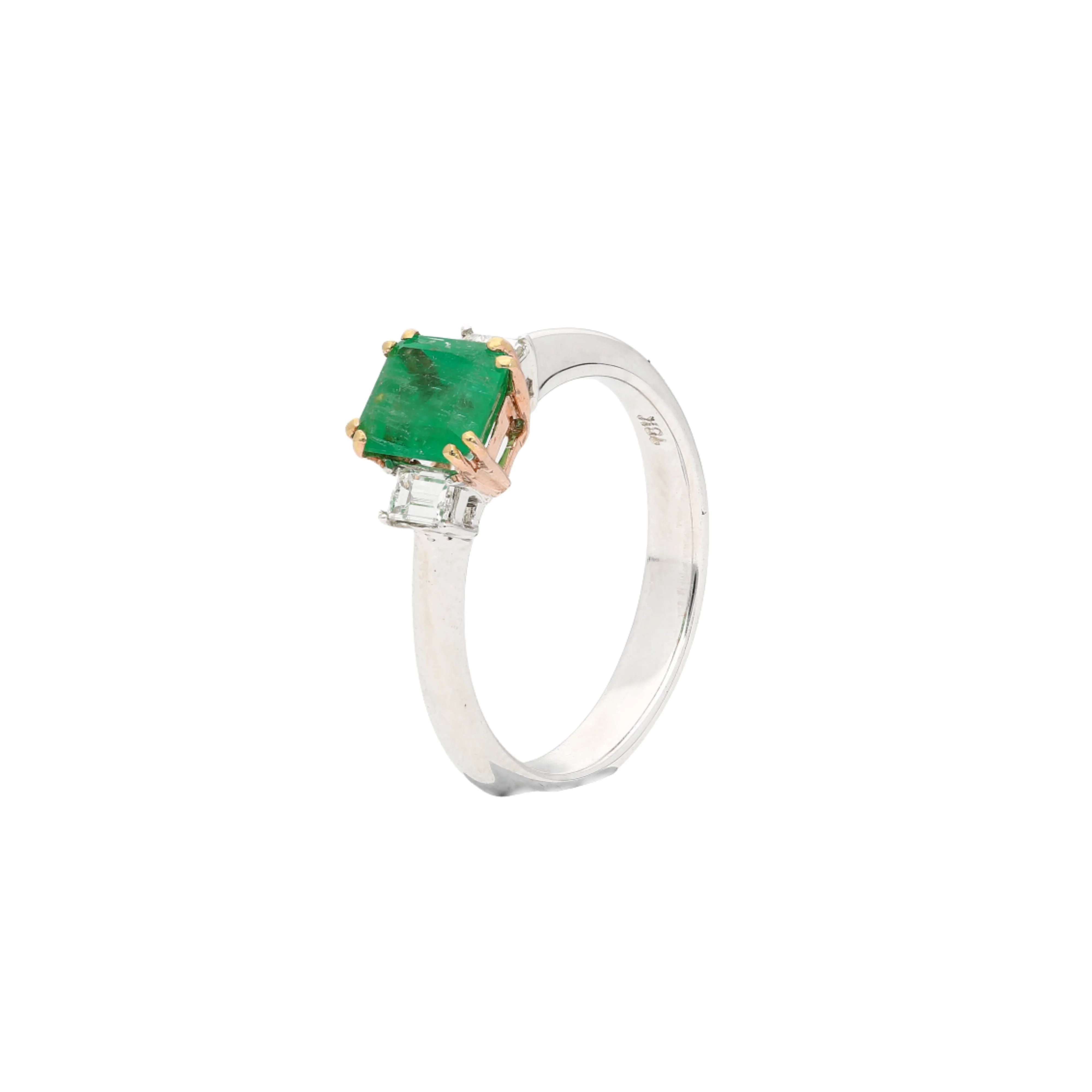 1.20 Carat Colombian Emerald and Baguette Diamond 3-Stone Ring - Image 3