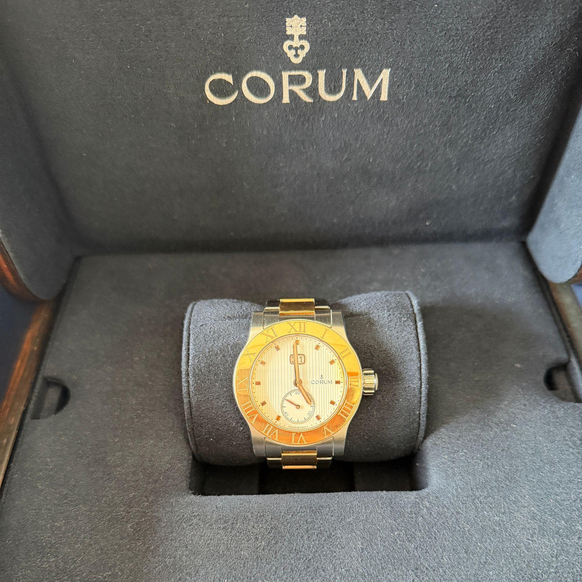 Corum Romulus 18K Rose Gold 2-Tone Champagne White Dial 42mm Watch Full Set - Image 2