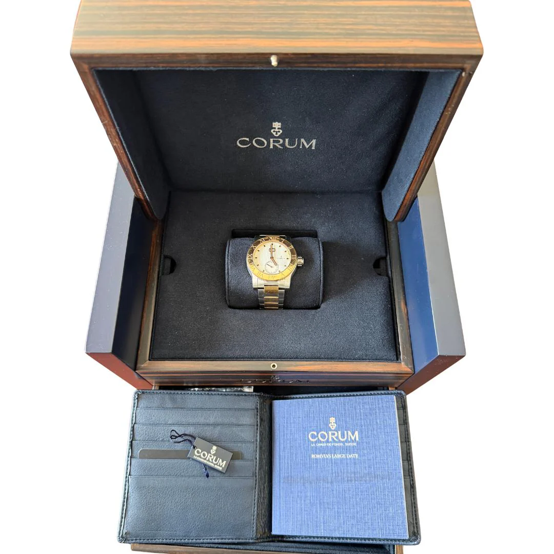 Corum Romulus 18K Rose Gold 2-Tone Champagne White Dial 42mm Watch Full Set - Image 8