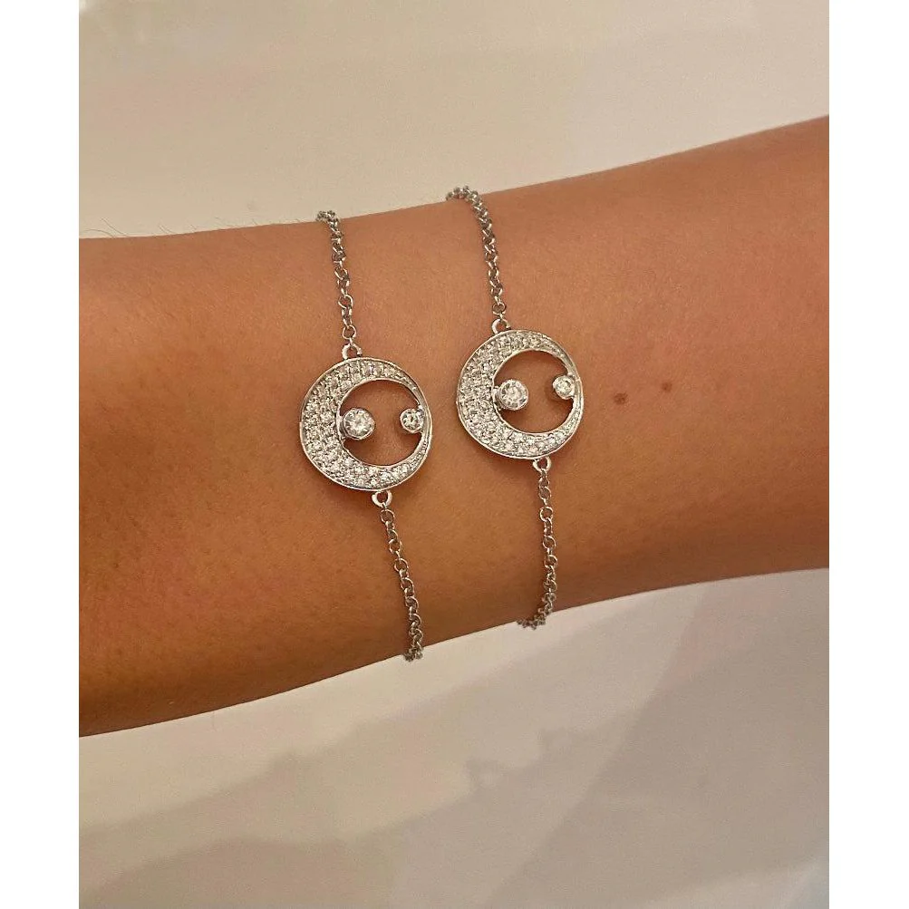Crescent Moon and Star Diamond Bracelet in 18k White Gold - Image 6