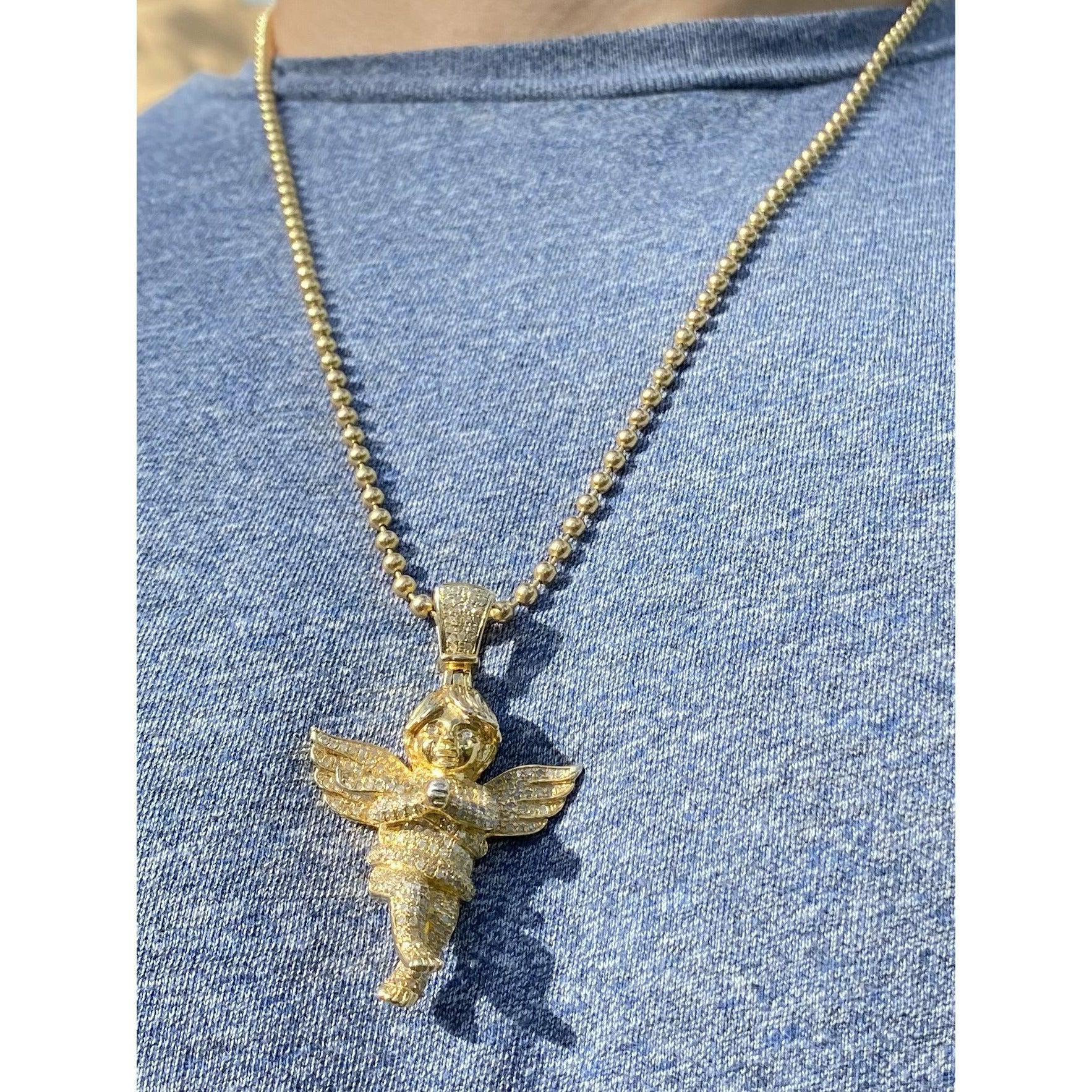 Custom-made 10K Gold Diamond Baby Cherub Angel Rosary Pendant - Image 3