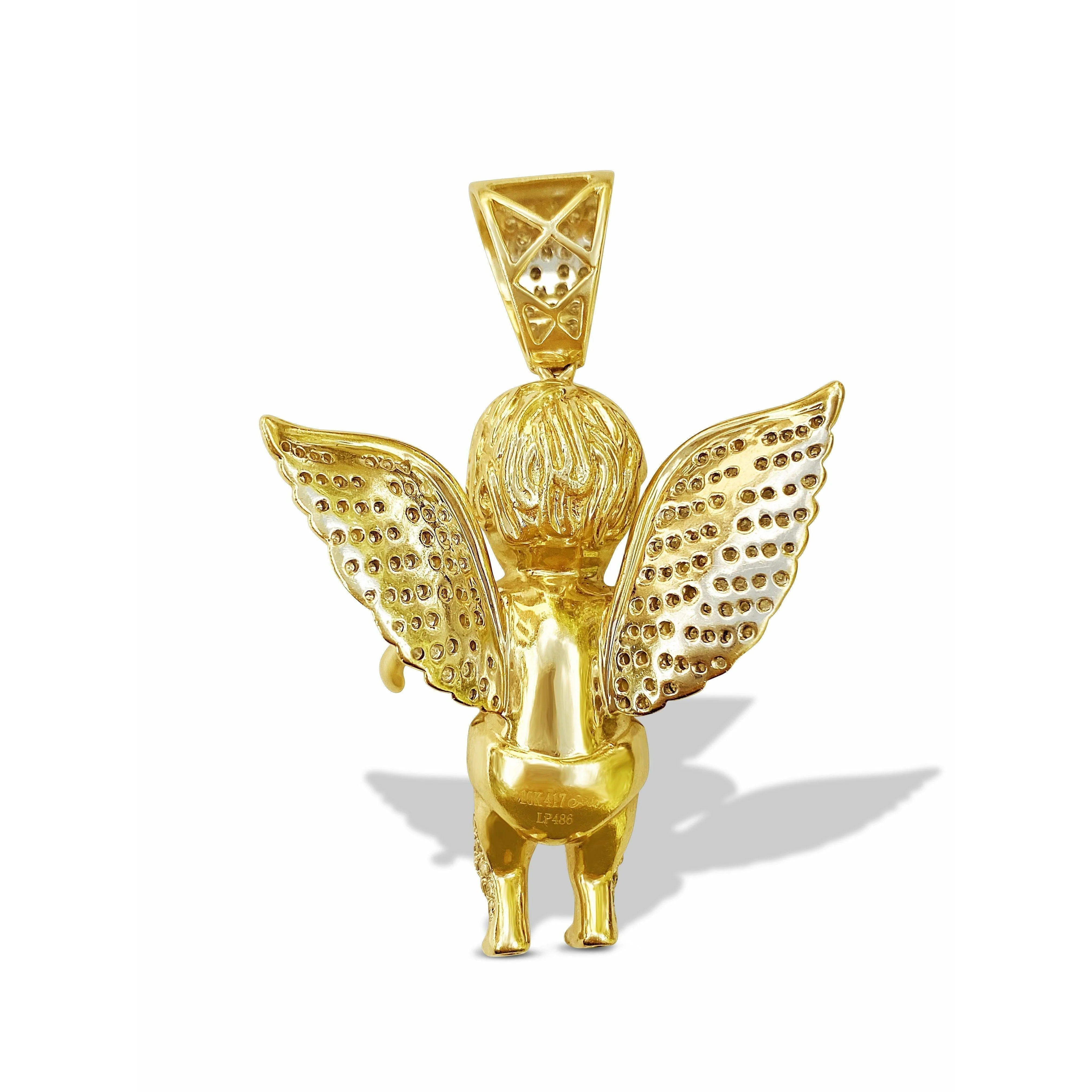 Diamond 10K Gold Cherub Angel Rosary Pendant - Image 3
