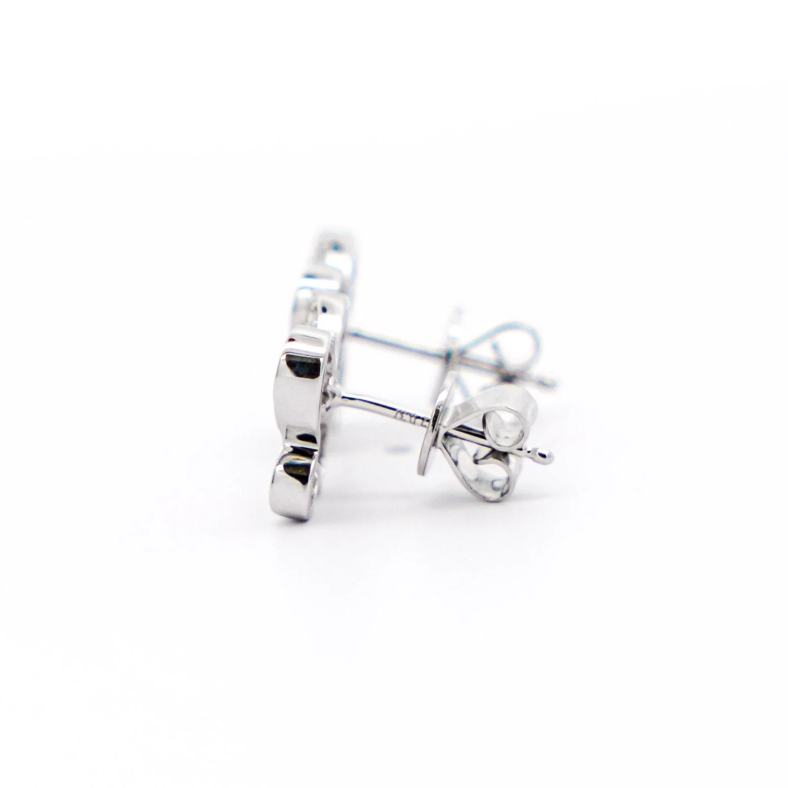 Natural Diamond and Pink Sapphire Cluster Butterfly Stud Earrings in 14K White Gold - Image 10
