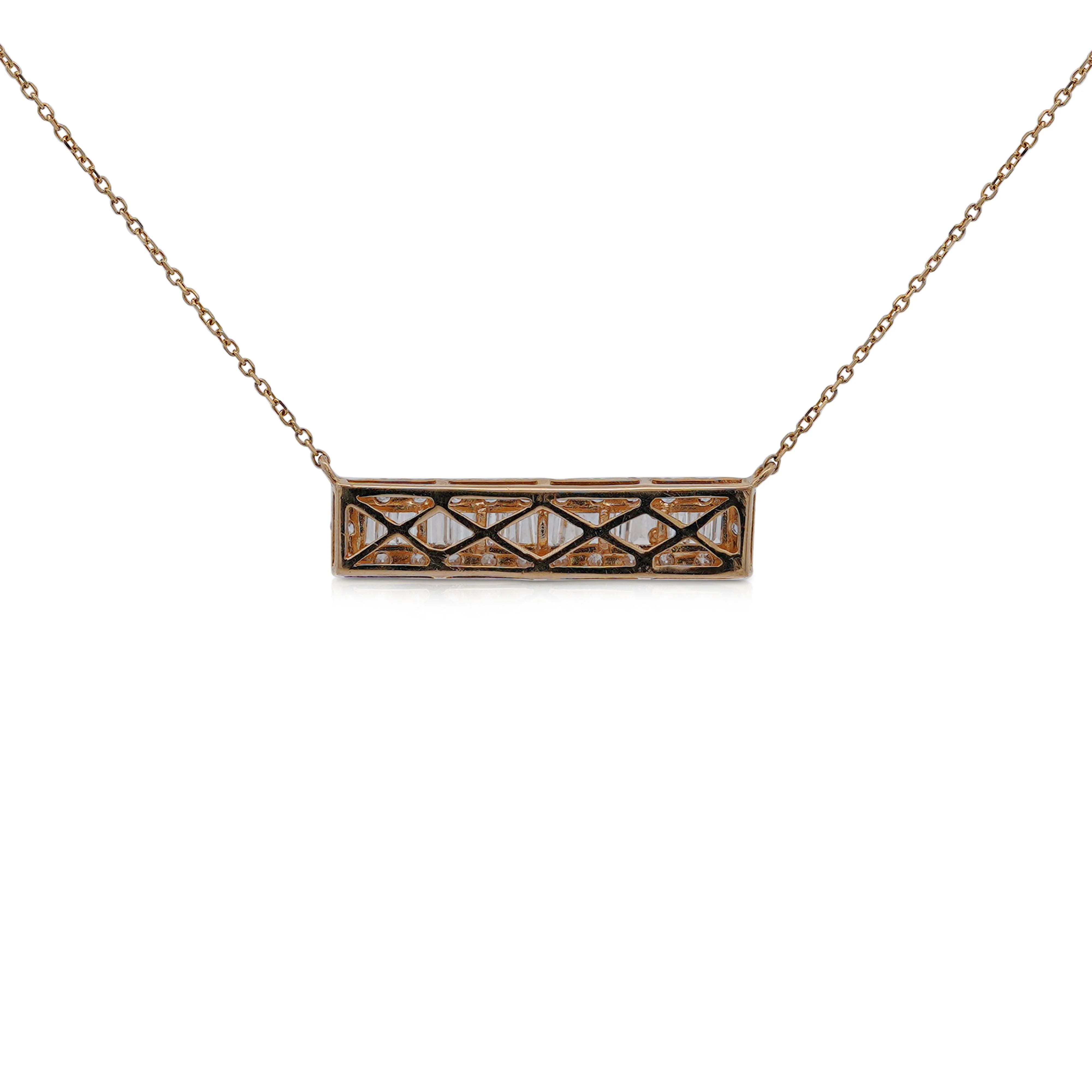 Diamond Bar Pendant Cable Chain Necklace 14K Yellow Gold 0.75 Carats - Image 4