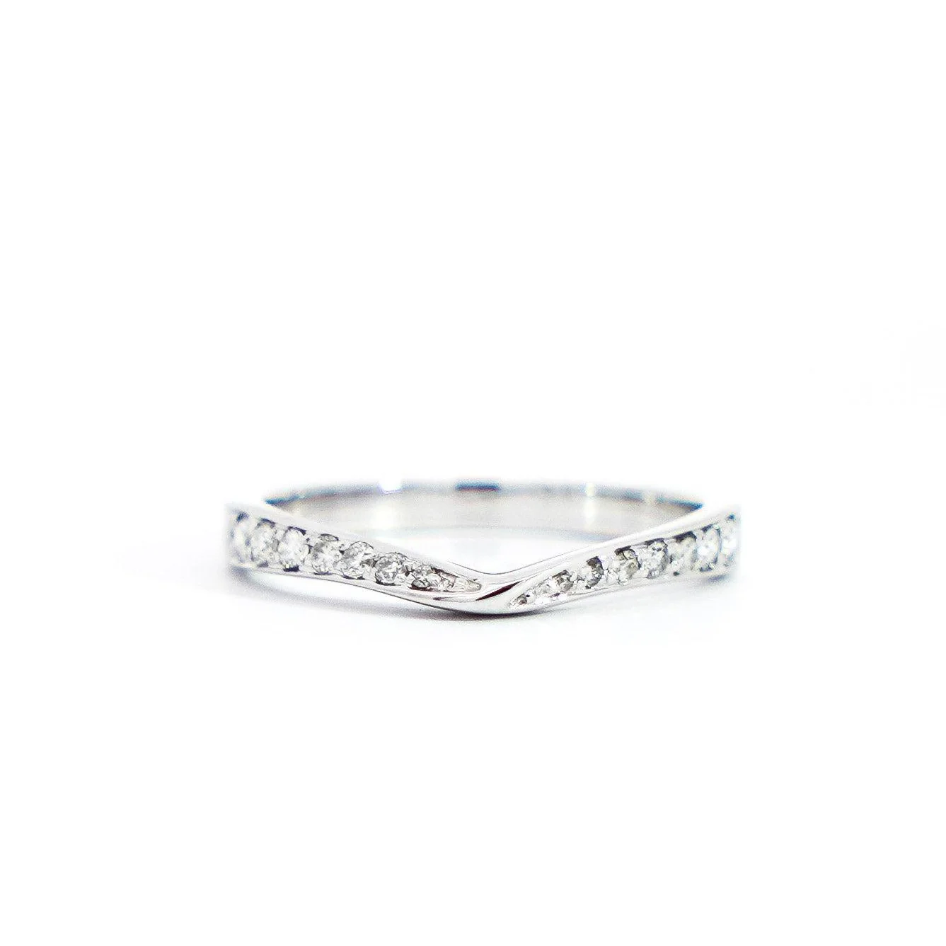 Natural Diamond Contoured Wedding Band Stacking Ring in 14K White Gold