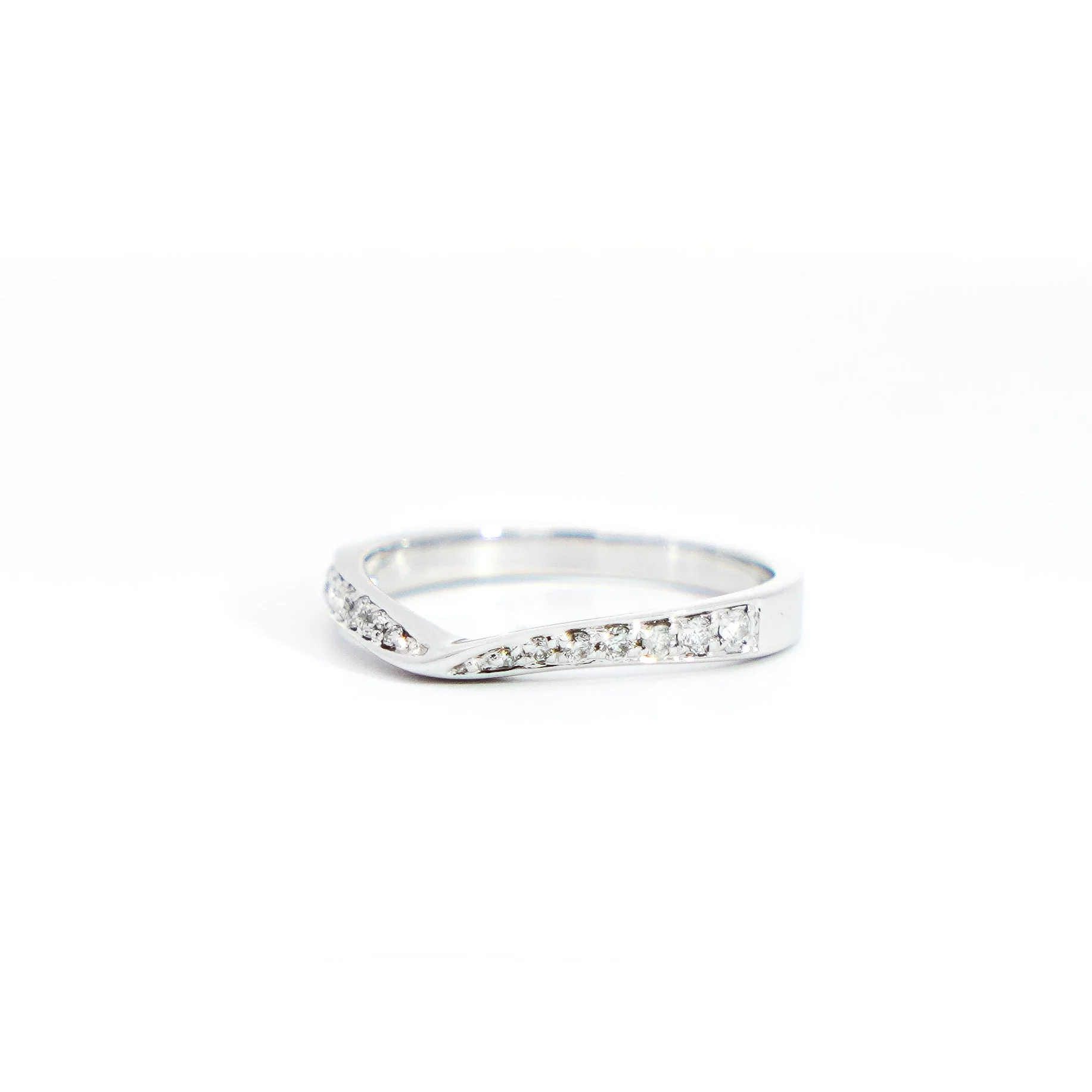 Natural Diamond Contoured Wedding Band Stacking Ring in 14K White Gold - Image 2