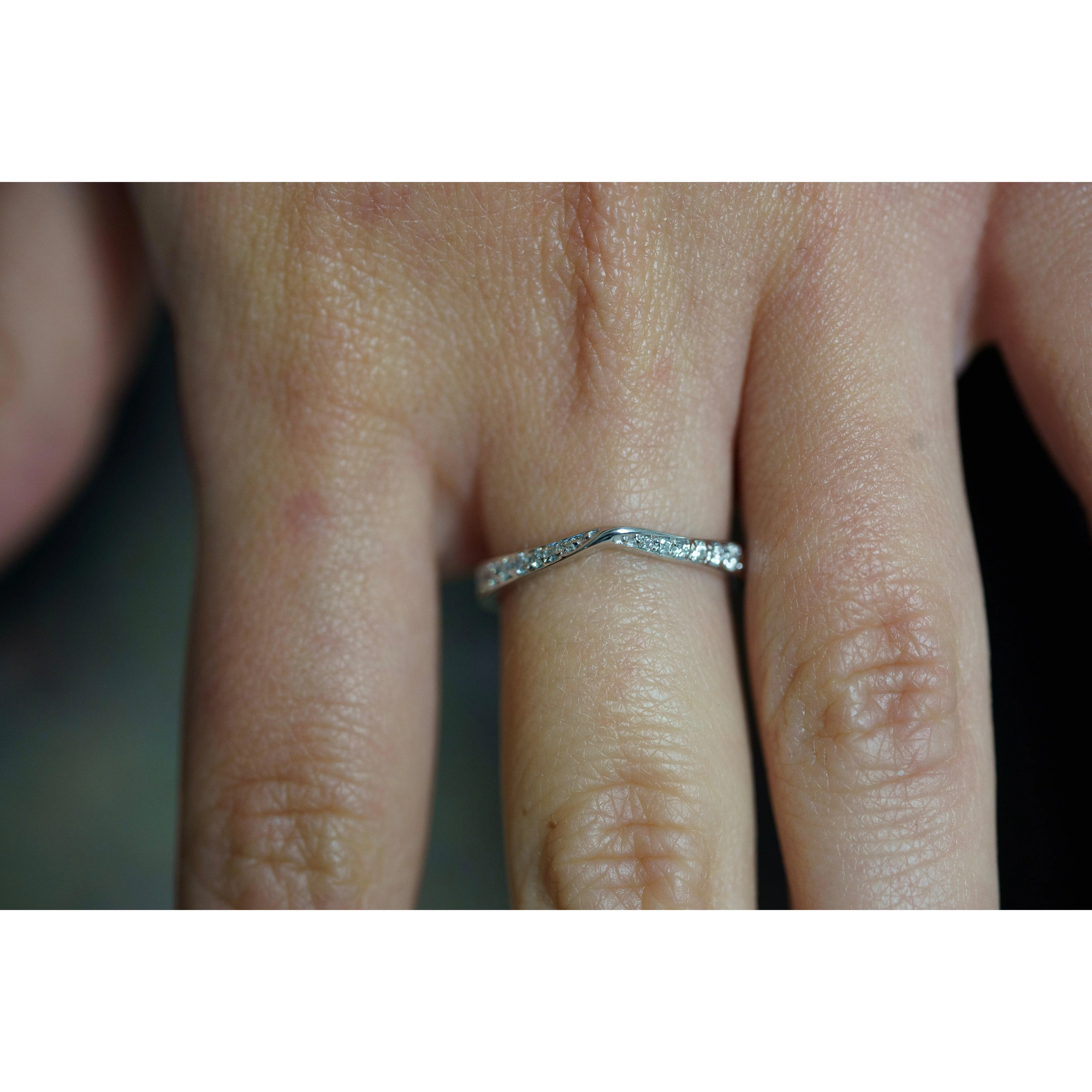 Natural Diamond Contoured Wedding Band Stacking Ring in 14K White Gold - Image 5