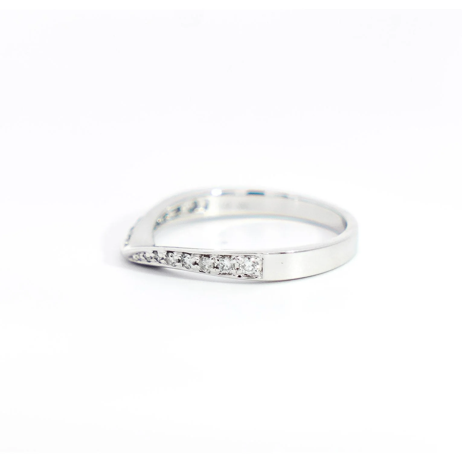 Natural Diamond Contoured Wedding Band Stacking Ring in 14K White Gold - Image 6
