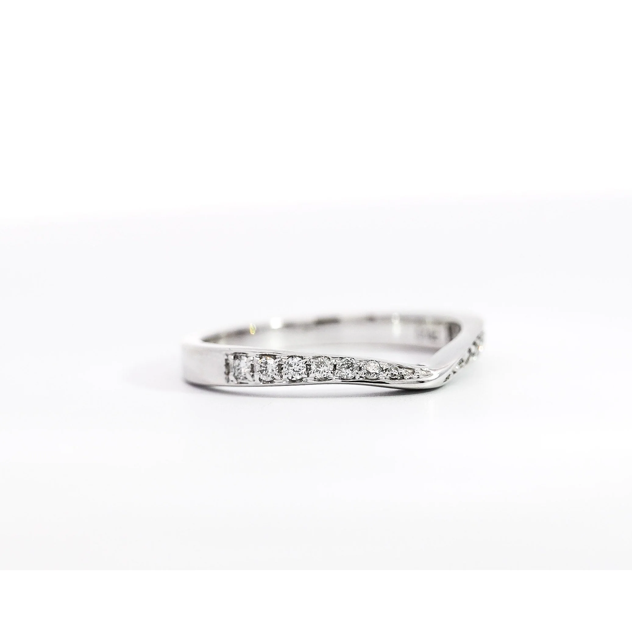 Natural Diamond Contoured Wedding Band Stacking Ring in 14K White Gold - Image 7
