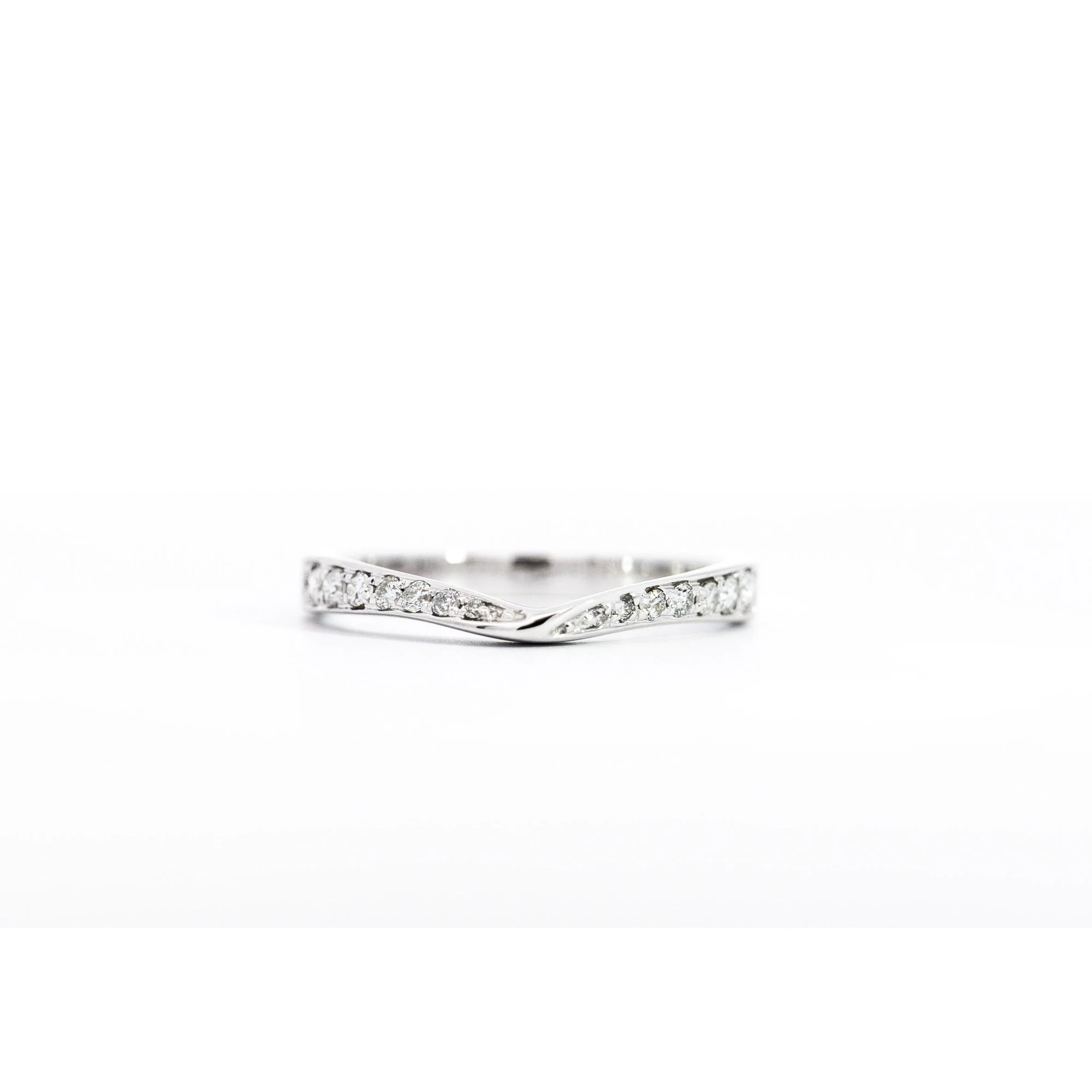 Natural Diamond Contoured Wedding Band Stacking Ring in 14K White Gold - Image 8