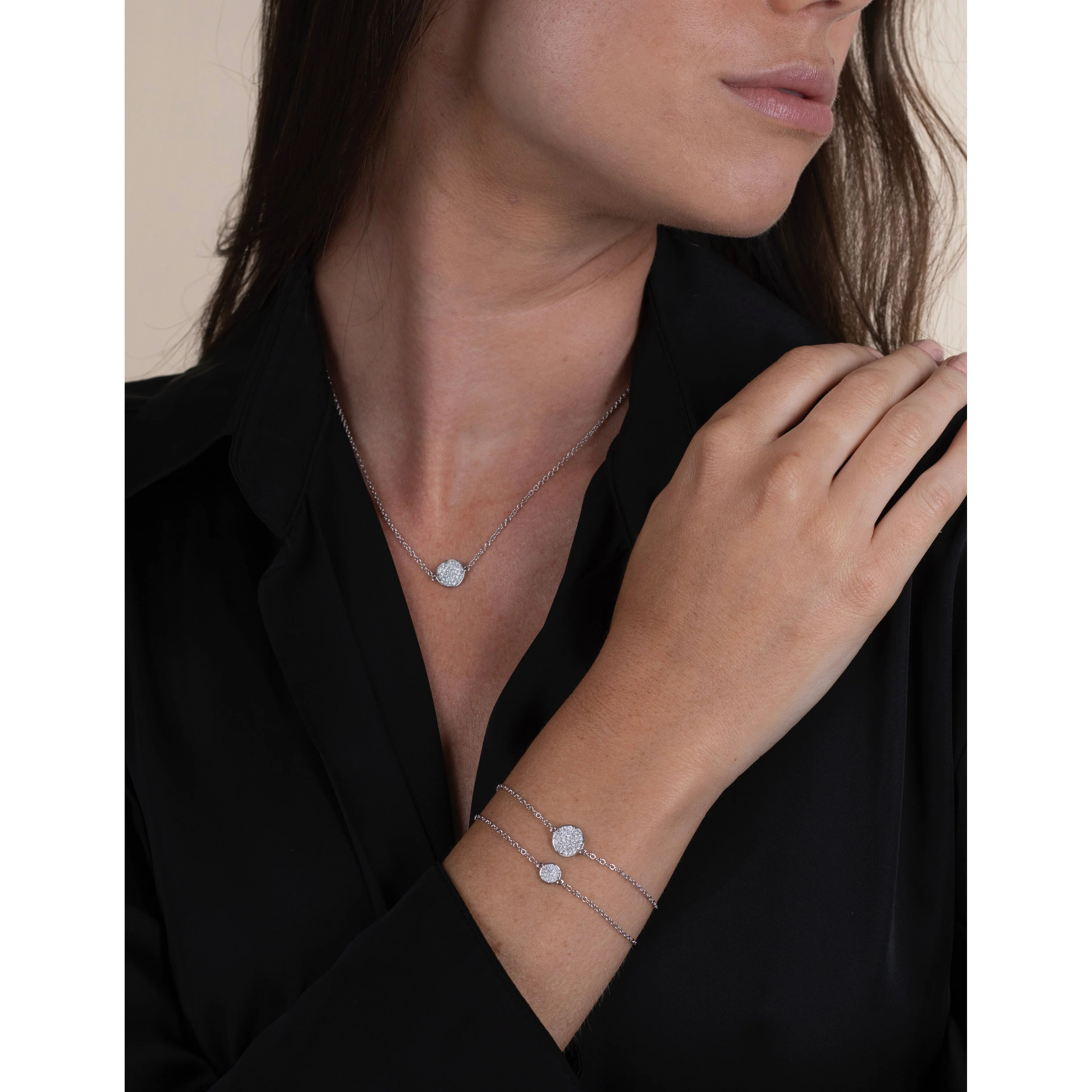 Diamond Pave Disc Floating Integral 18K White Gold Necklace - Image 3
