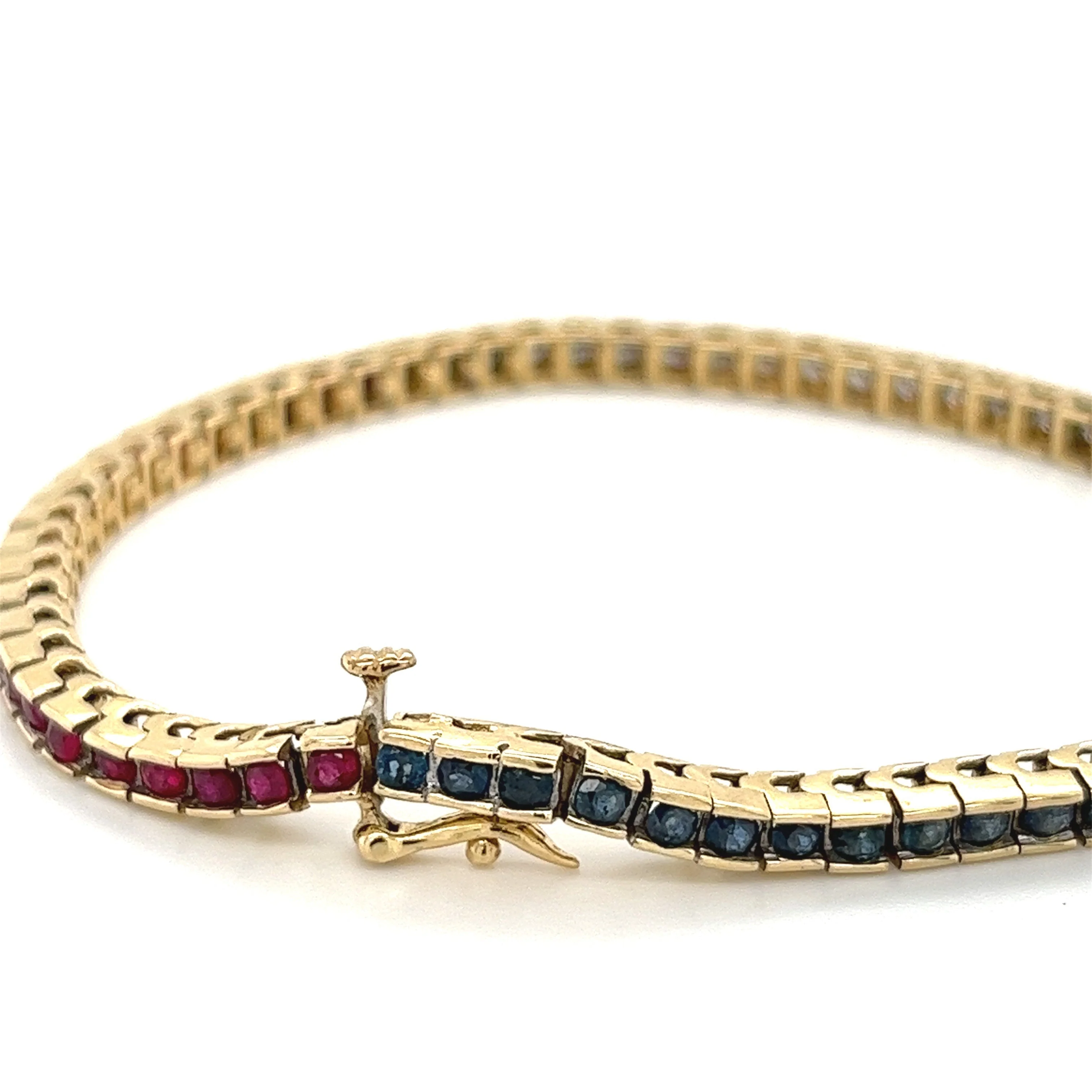 Diamond Ruby and Sapphire Bracelet | Red White and Blue Gemstone Tennis Bracelet - Image 3