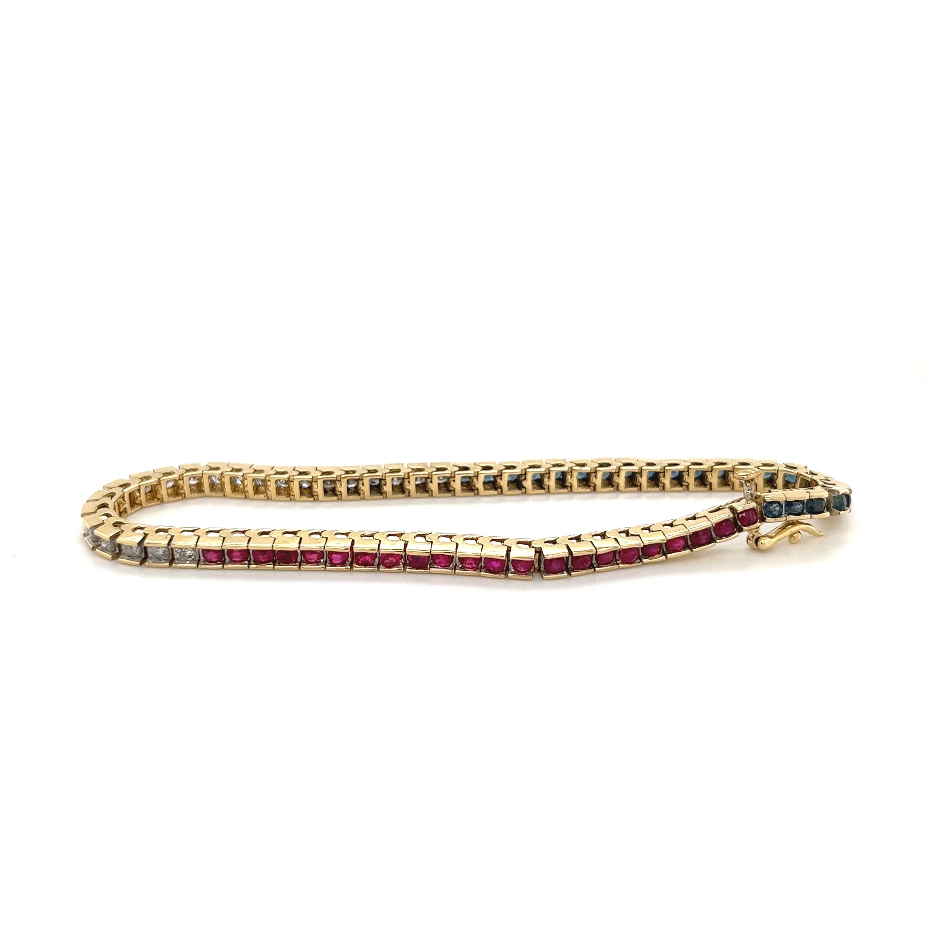 Diamond Ruby and Sapphire Bracelet | Red White and Blue Gemstone Tennis Bracelet - Image 4