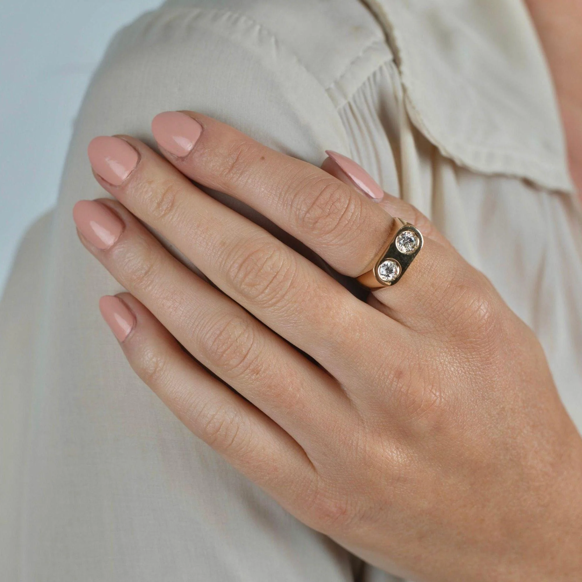 Double Diamond Bezel Statement Ring in 18K Yellow Gold - Image 2