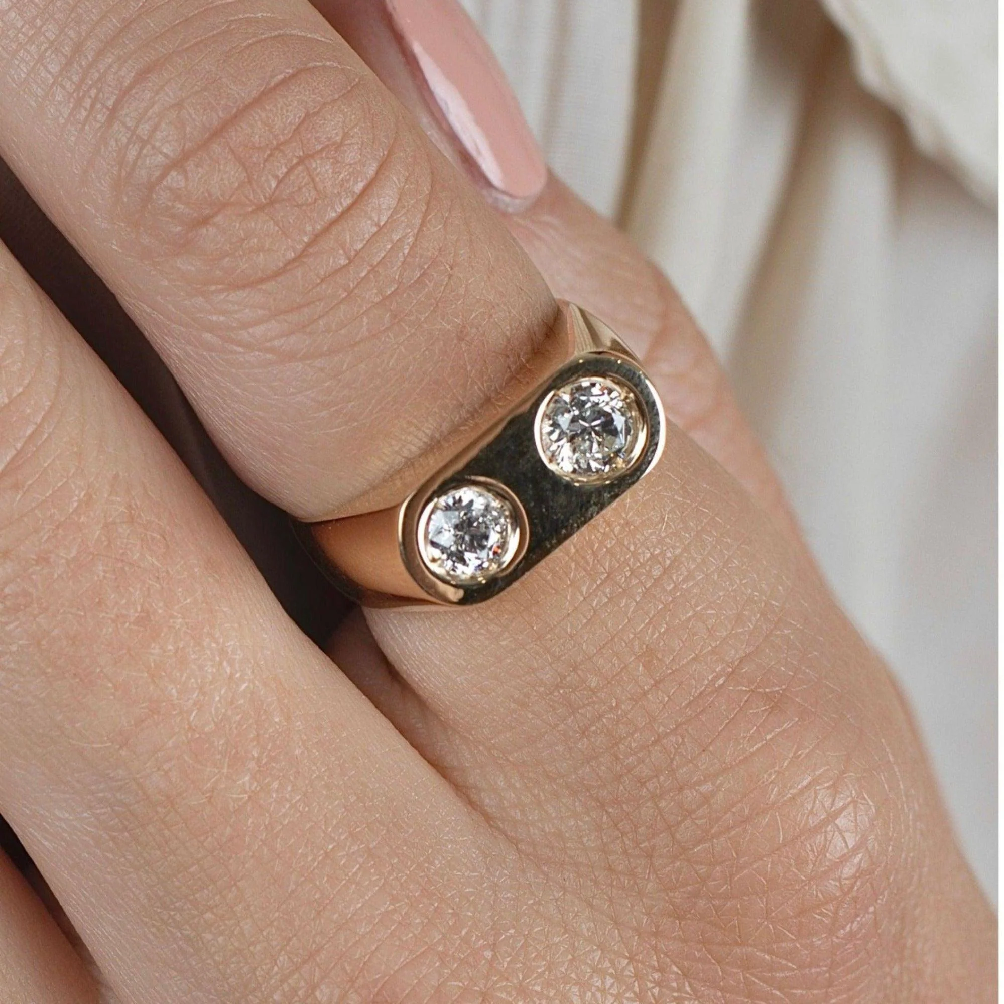 Double Diamond Bezel Statement Ring in 18K Yellow Gold - Image 9