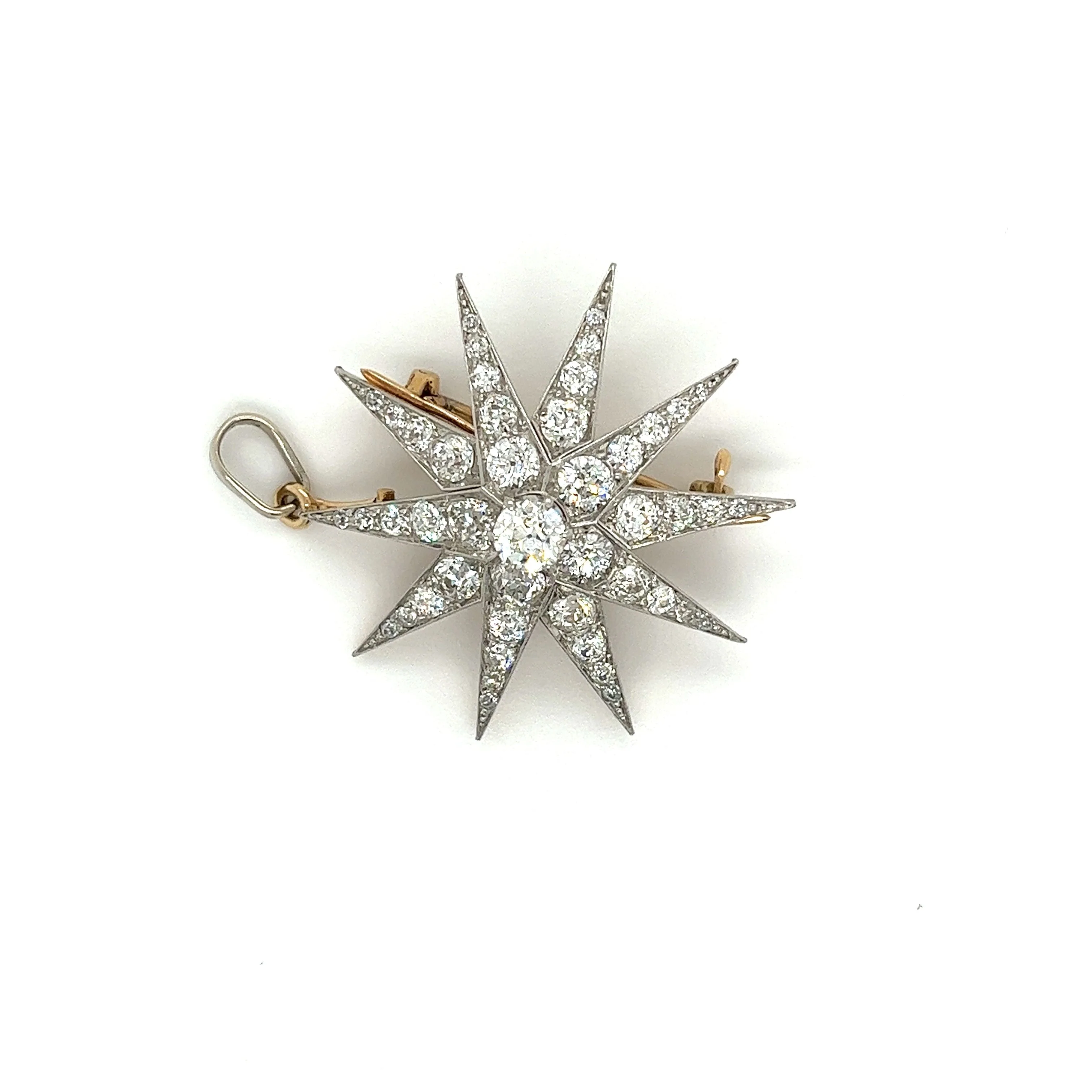 Dreicer & Co. Old Euro Cut Diamond Star Shaped Pendant or Pin in 18Kt Gold and Platinum - Image 3
