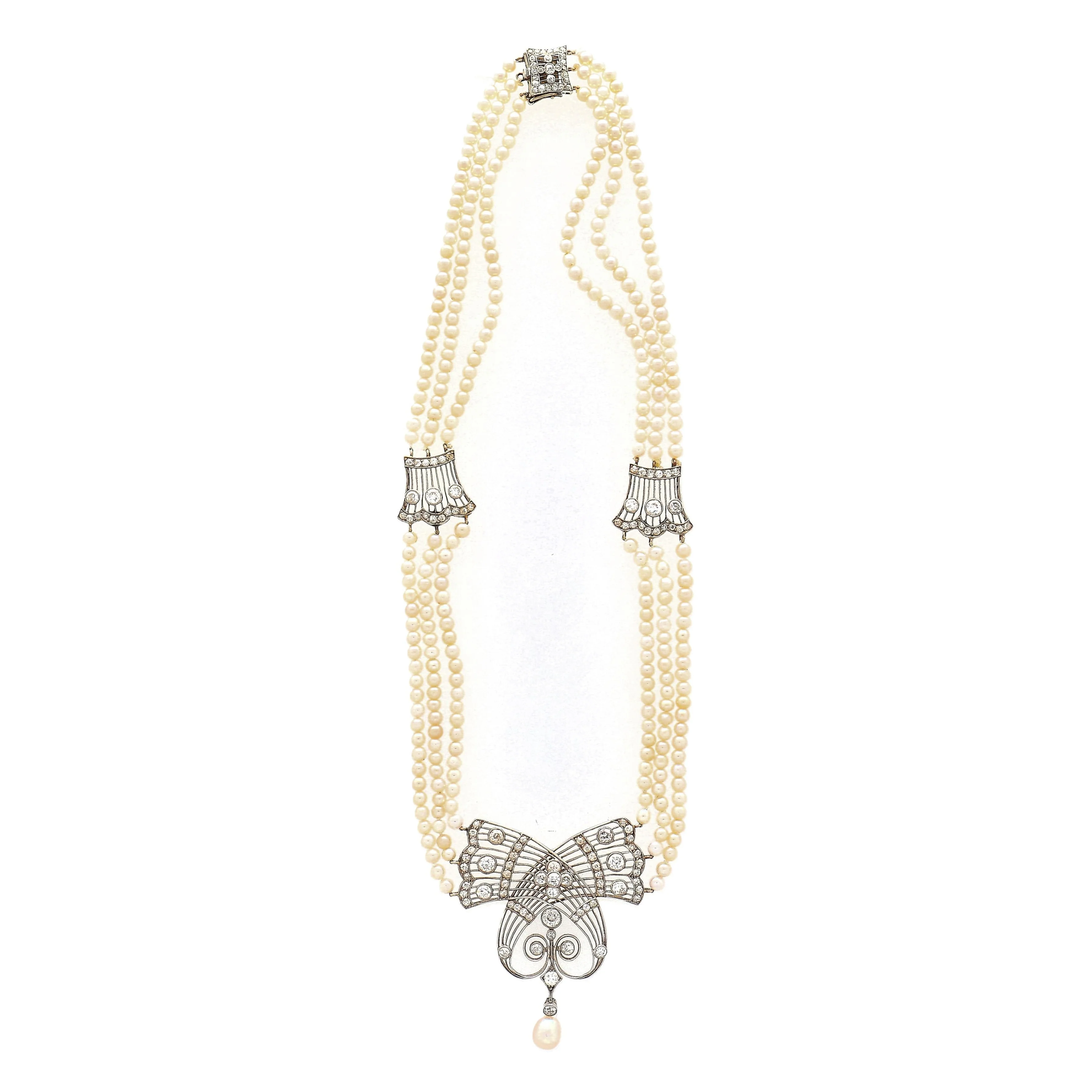 Edwardian GIA Certified Saltwater Pearl & Old Euro Cut Diamond Necklace - Image 2