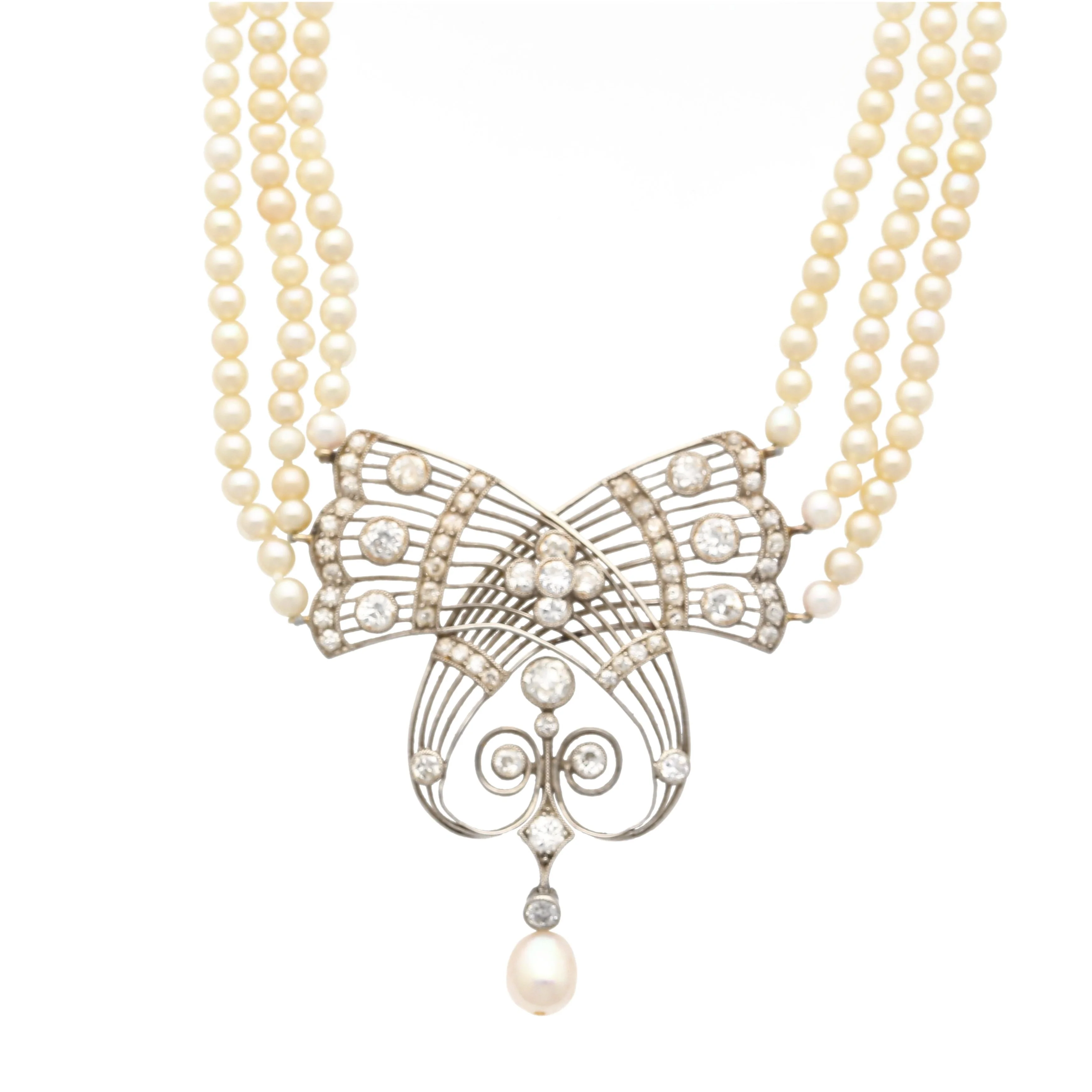 Edwardian GIA Certified Saltwater Pearl & Old Euro Cut Diamond Necklace - Image 3