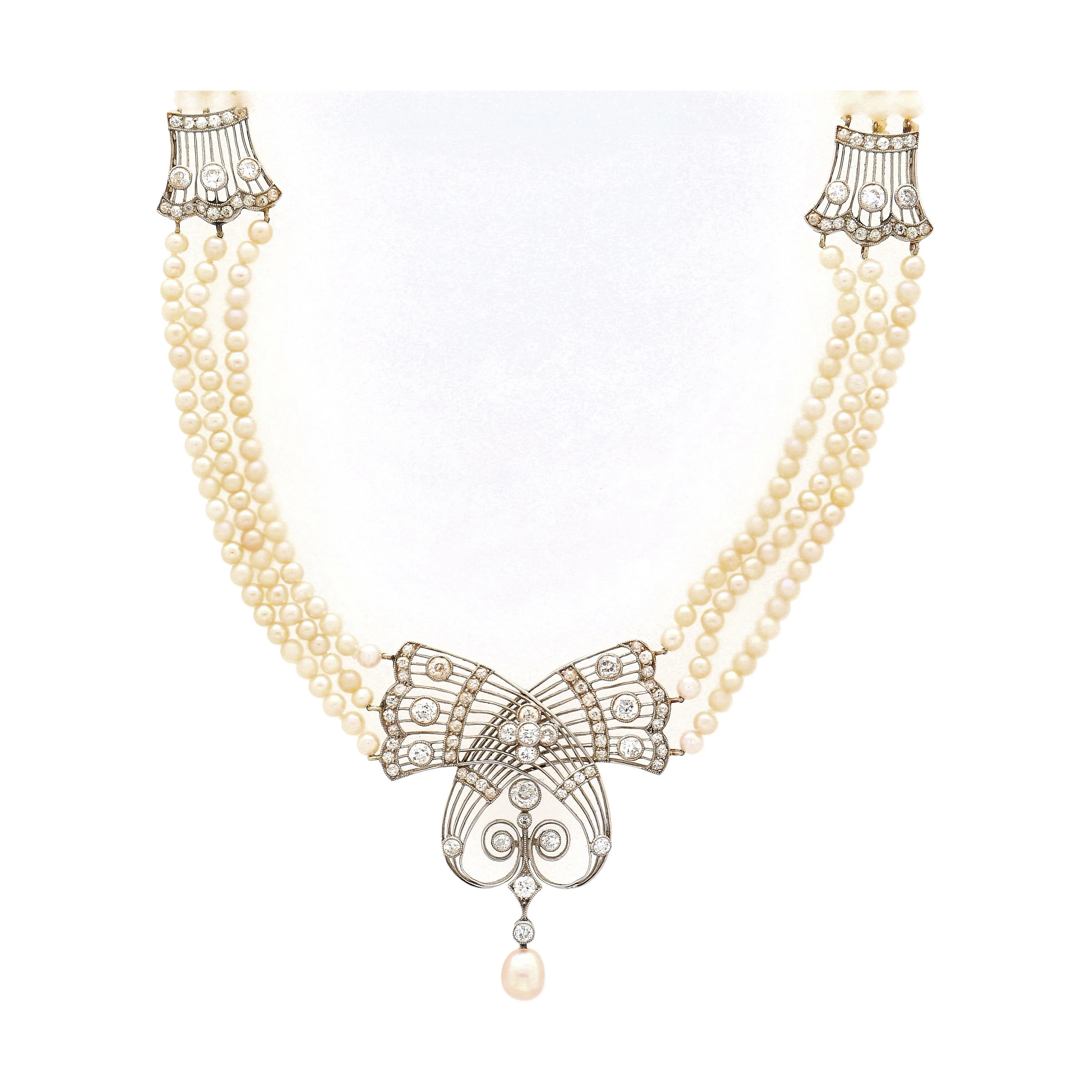 Edwardian GIA Certified Saltwater Pearl & Old Euro Cut Diamond Necklace - Image 5