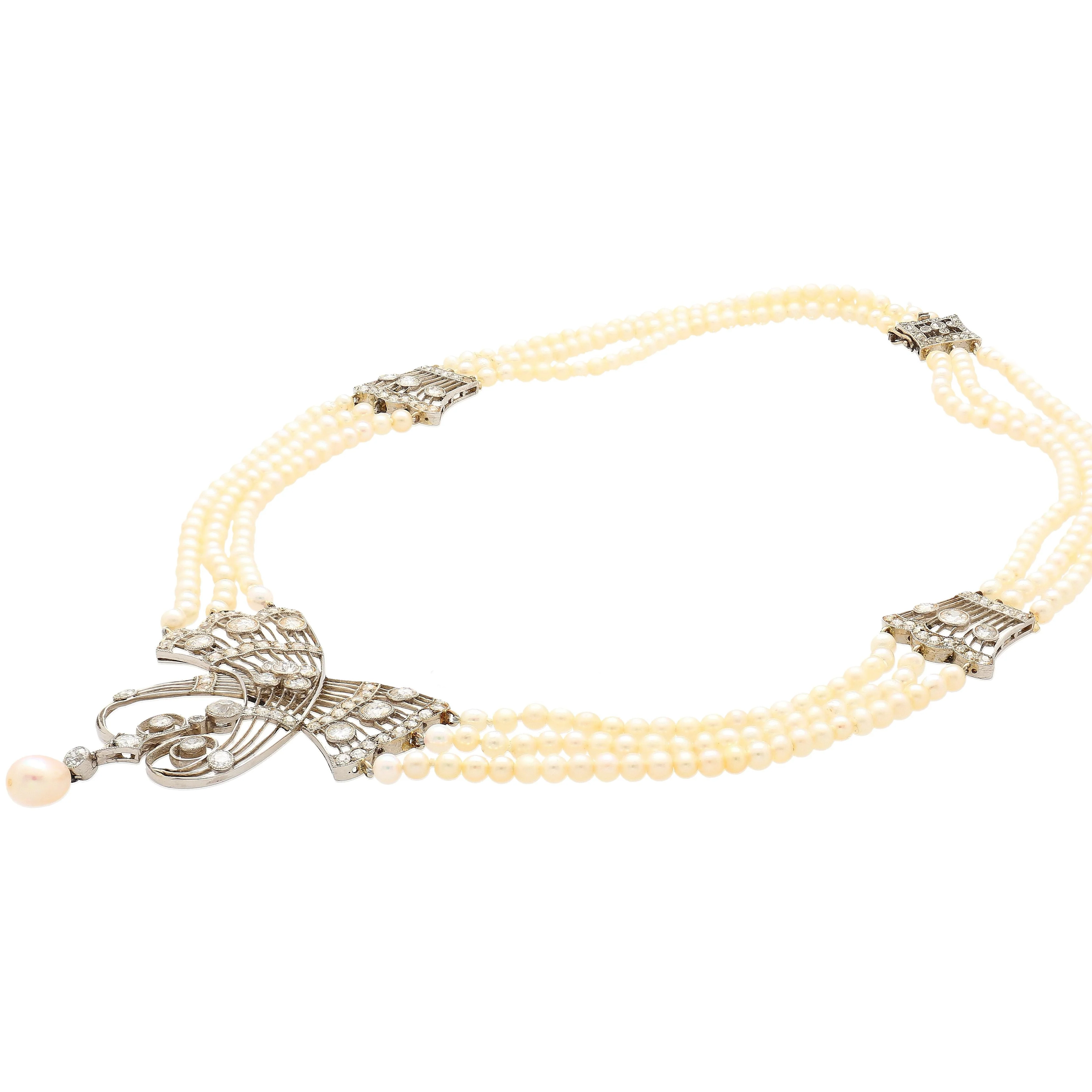 Edwardian GIA Certified Saltwater Pearl & Old Euro Cut Diamond Necklace - Image 6