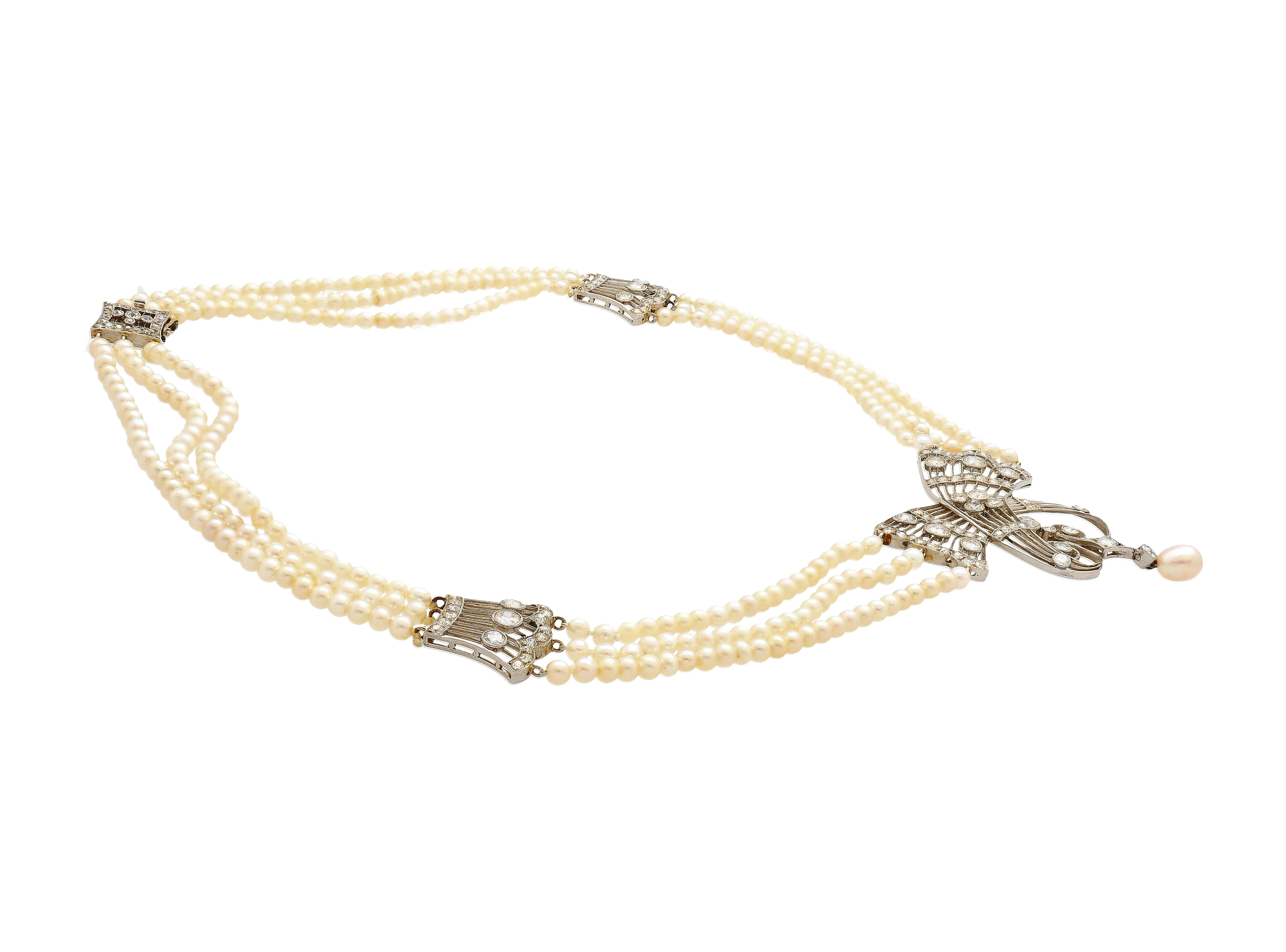 Edwardian GIA Certified Saltwater Pearl & Old Euro Cut Diamond Necklace - Image 7