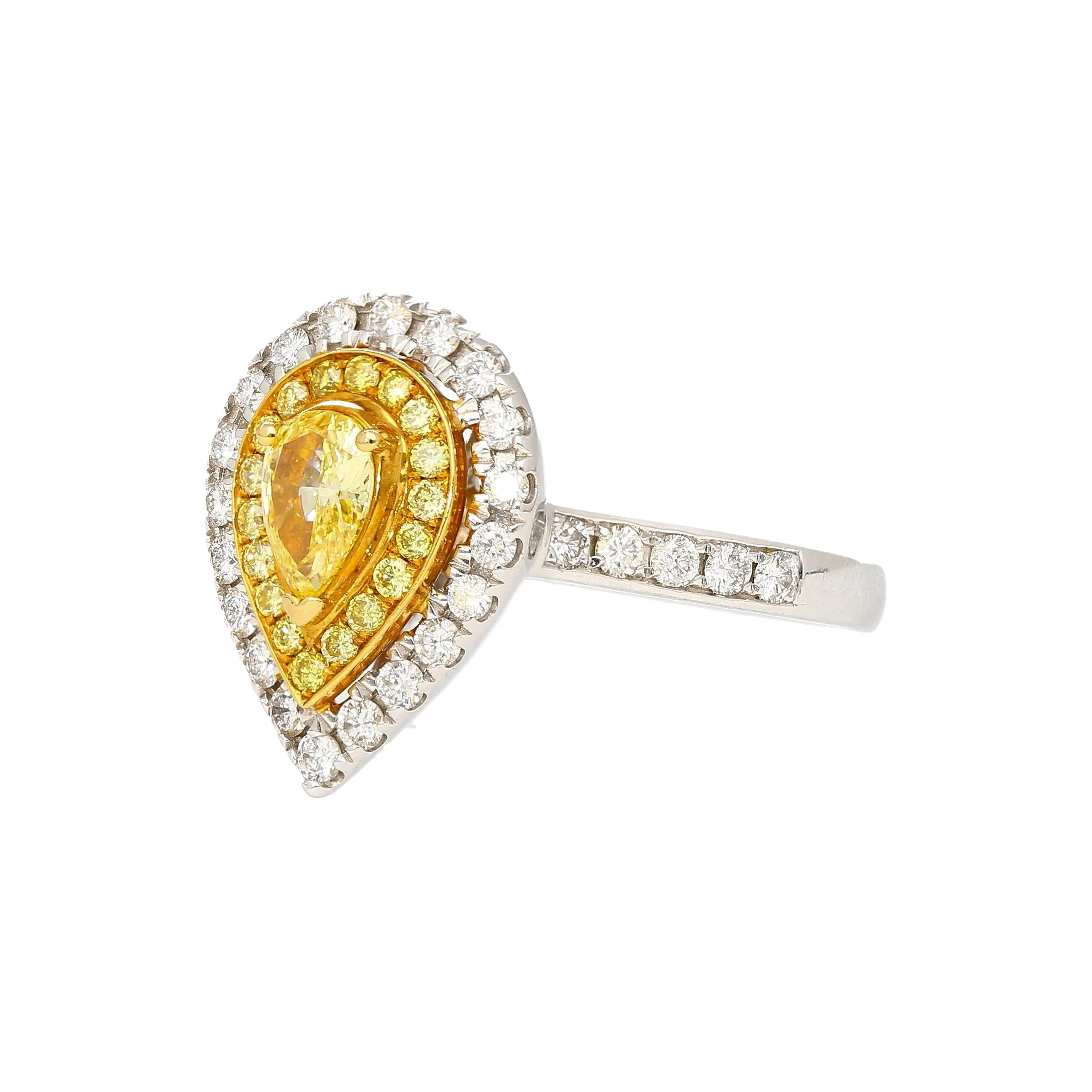 EGL Certified 1.05 Carat Fancy Vivid Yellow Diamond Pear Shape Ring - Image 4