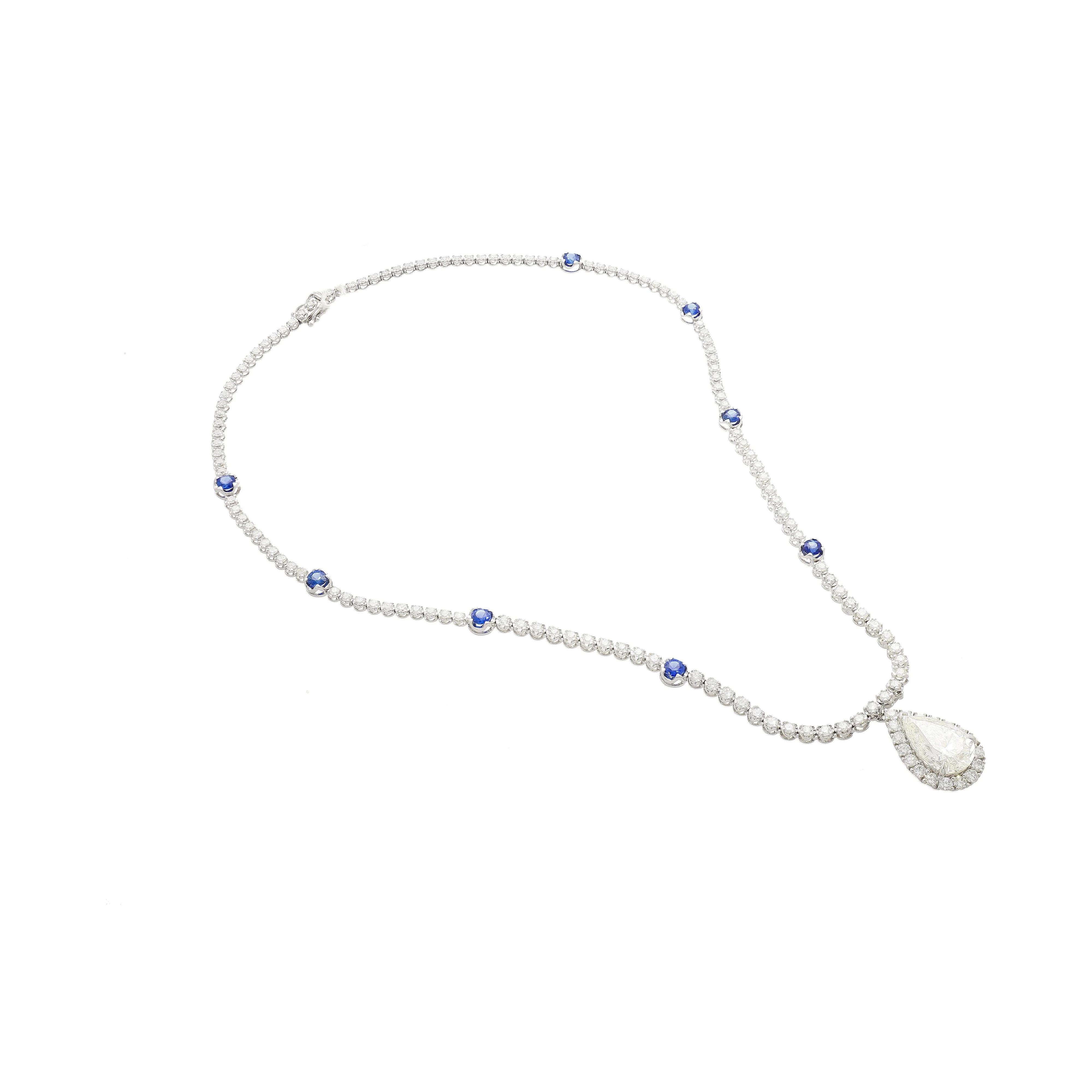 EGL Certified 5.02 Carat Pear Diamond Pendant and Diamond Halo & Sapphire Detail - Image 6