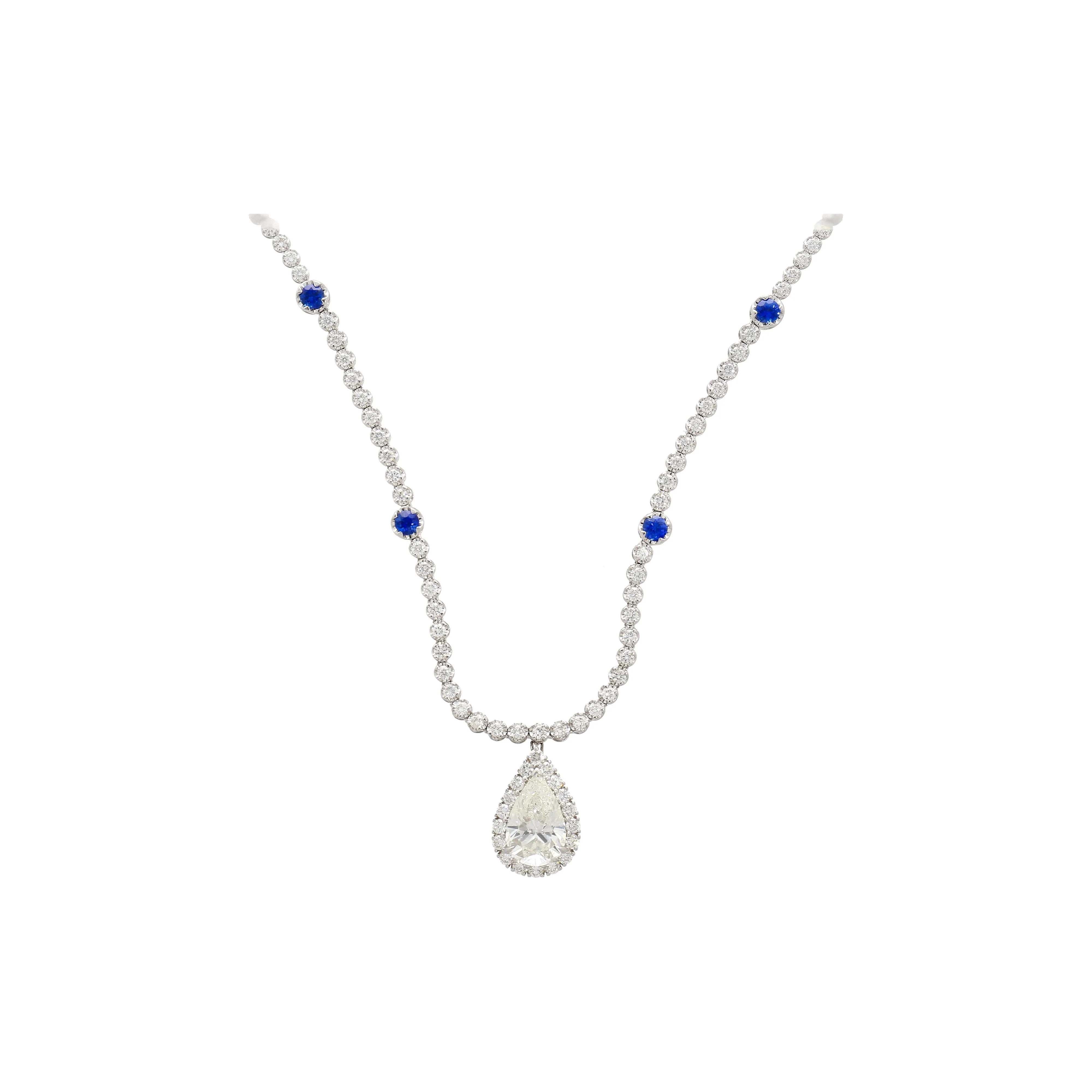 EGL Certified 5.02 Carat Pear Diamond Pendant and Diamond Halo & Sapphire Detail - Image 7
