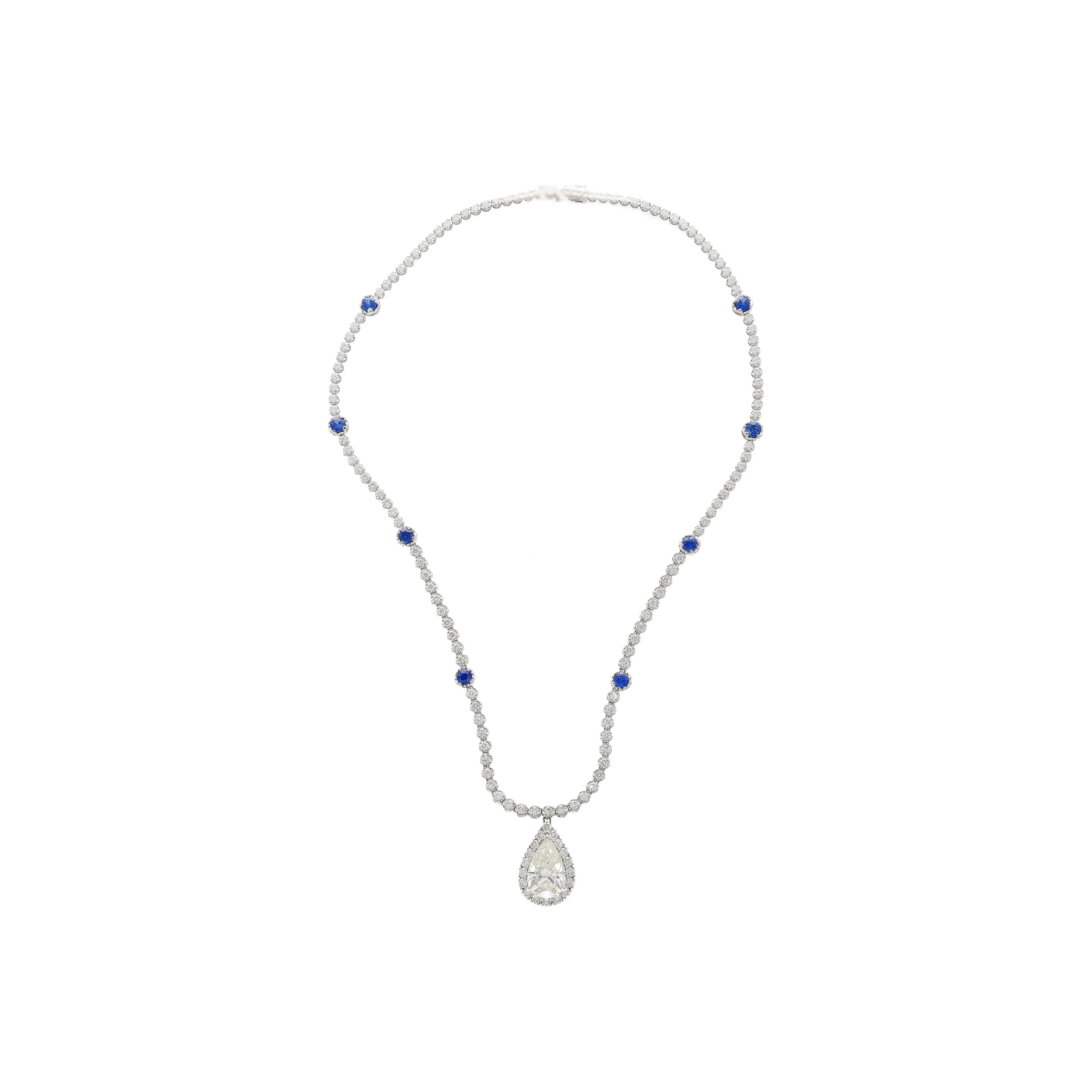 EGL Certified 5.02 Carat Pear Diamond Pendant and Diamond Halo & Sapphire Detail - Image 8