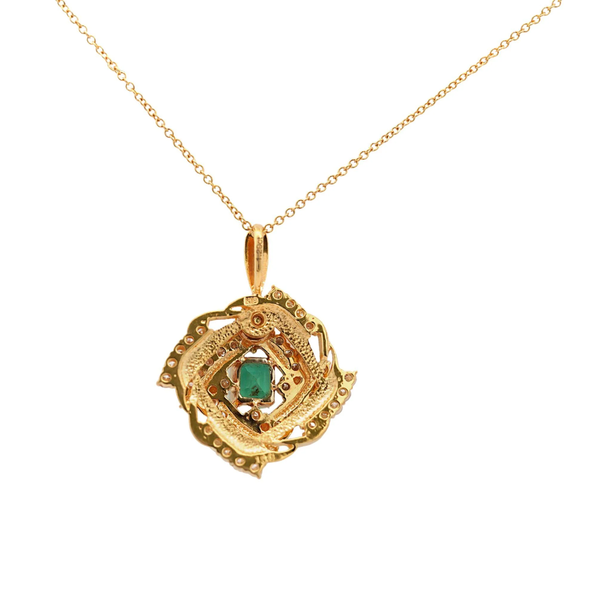 Emerald and Diamond 18K Gold Two Piece Halo Moving Pendant Necklace - Image 4