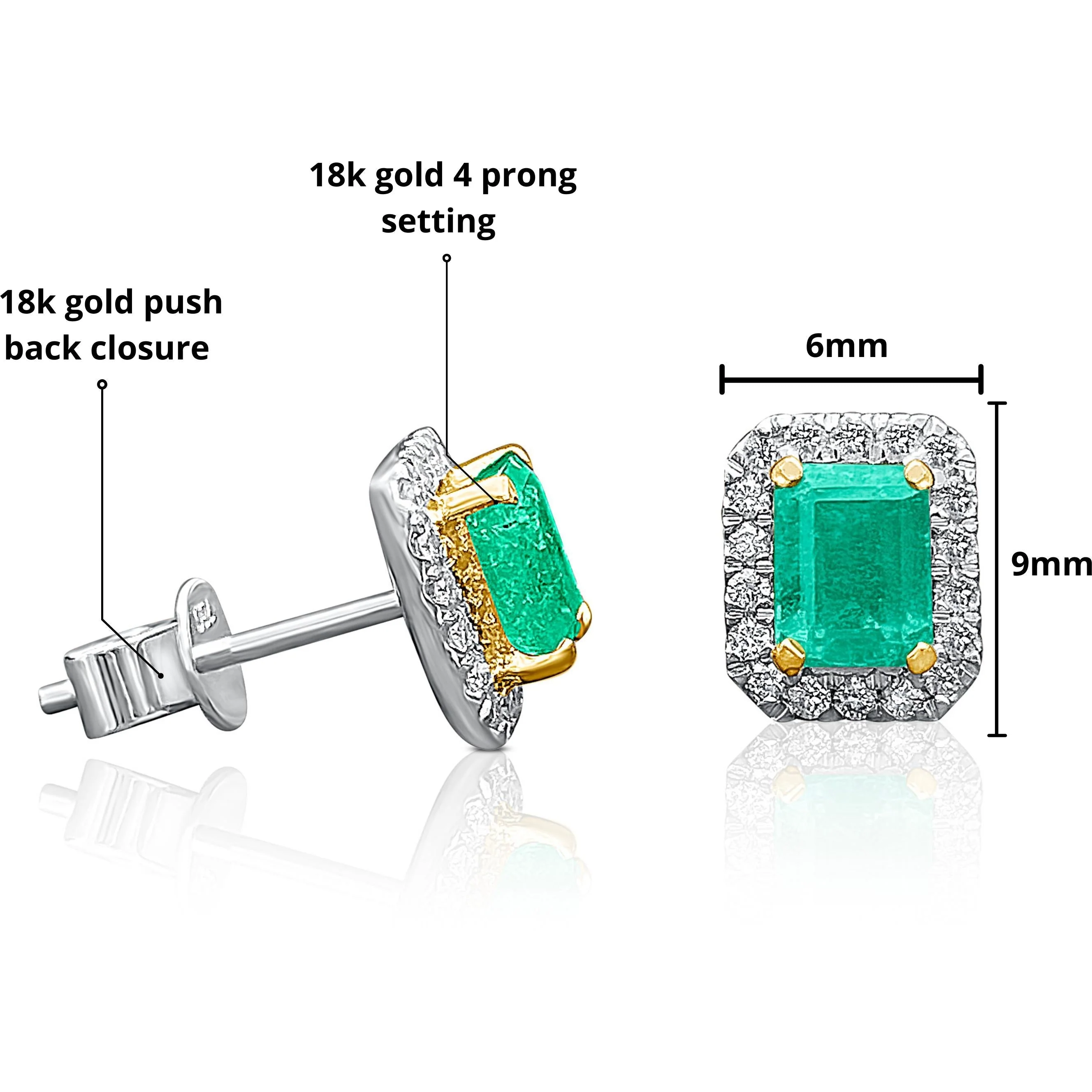 Emerald Cut Colombian Emerald Stud Earrings in 18k white and yellow gold - Image 4