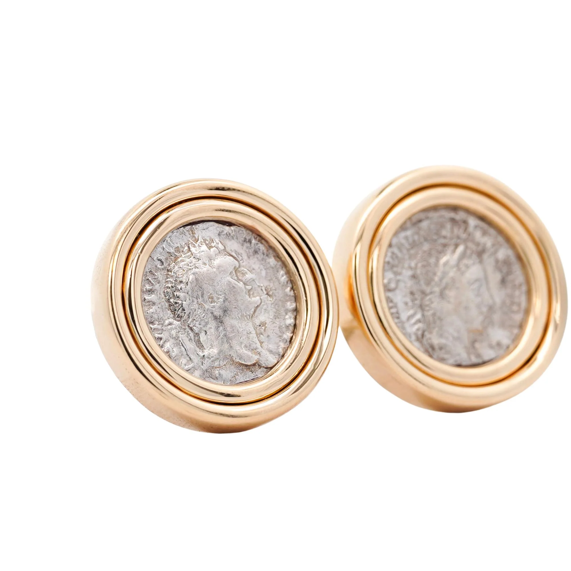 Estate Victorian Elagabalus Denarius 18K Gold Antique Roman Coin Clip-On Earring - Image 5