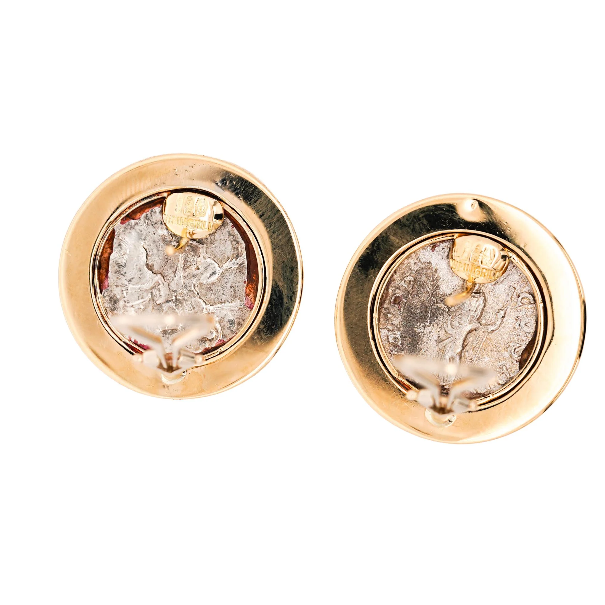 Estate Victorian Elagabalus Denarius 18K Gold Antique Roman Coin Clip-On Earring - Image 6