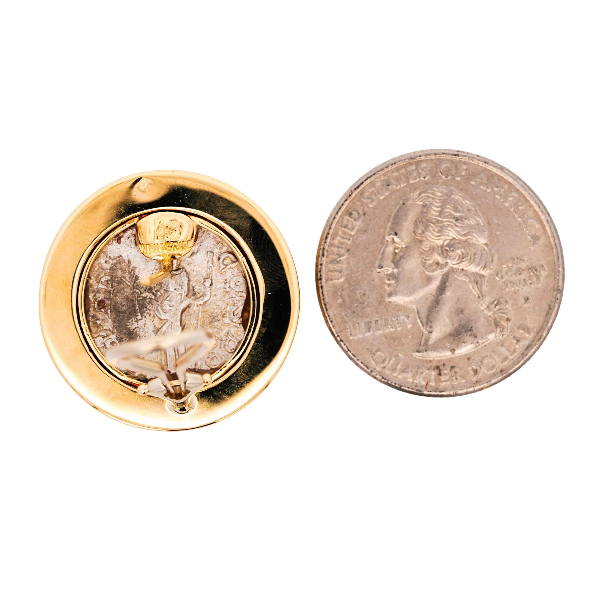 Estate Victorian Elagabalus Denarius 18K Gold Antique Roman Coin Clip-On Earring - Image 7