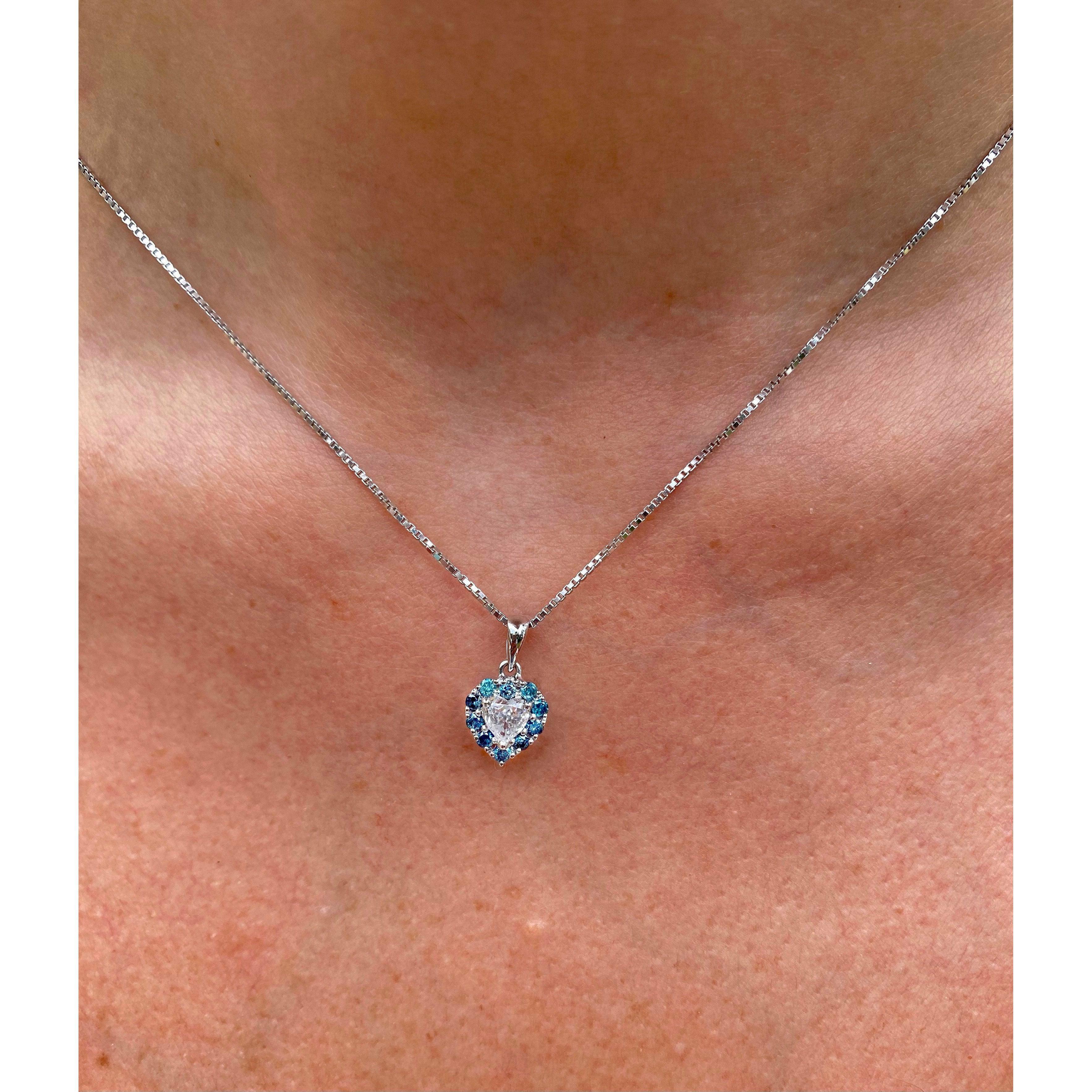 Fancy Blue and White Diamond Heart Shape Pendant in 14k white gold - Image 4
