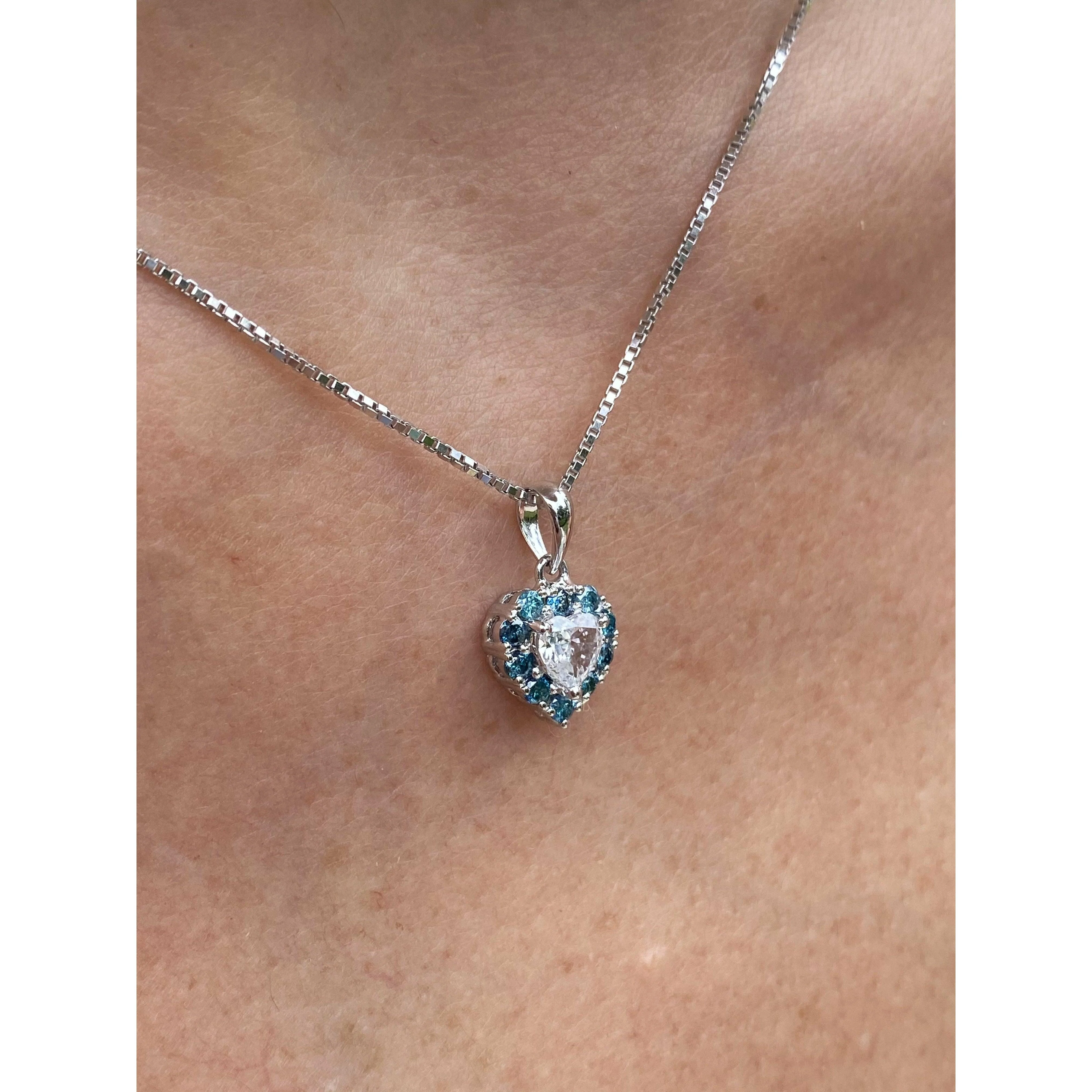 Fancy Blue and White Diamond Heart Shape Pendant in 14k white gold - Image 5